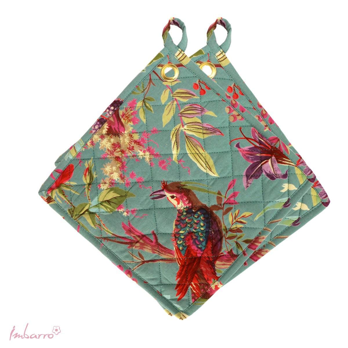 Imbarro - Pannenlappen - Set 2 stuks - 25x25 cm - Katoen - Paradise - Lagoon blauw