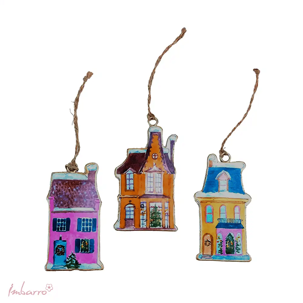 Imbarro - Decoratieve hangers - Houses Aida - Grachtenhuisjes(Set van 3) - Kerst