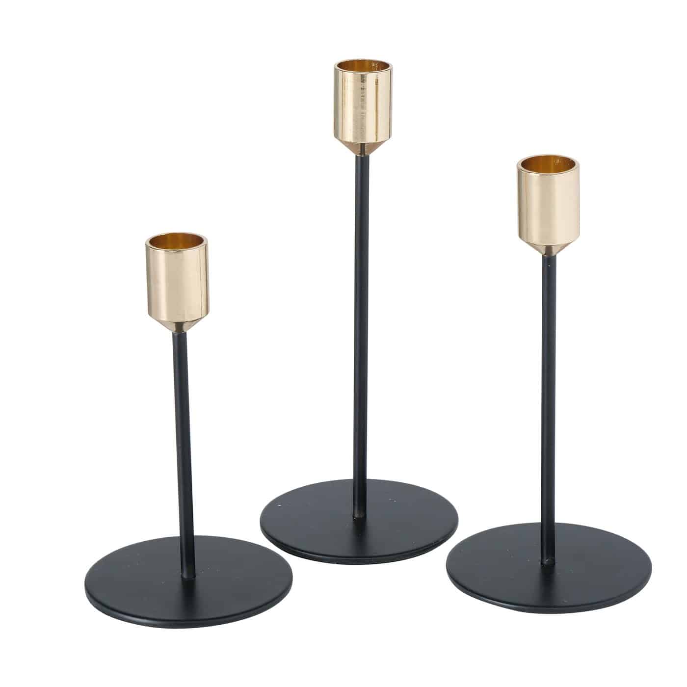 Boltze - Kaarsenhouders - Set/3 - Kandelaars - Zwart - Goud - Metaal - 15,18,20cm hoog