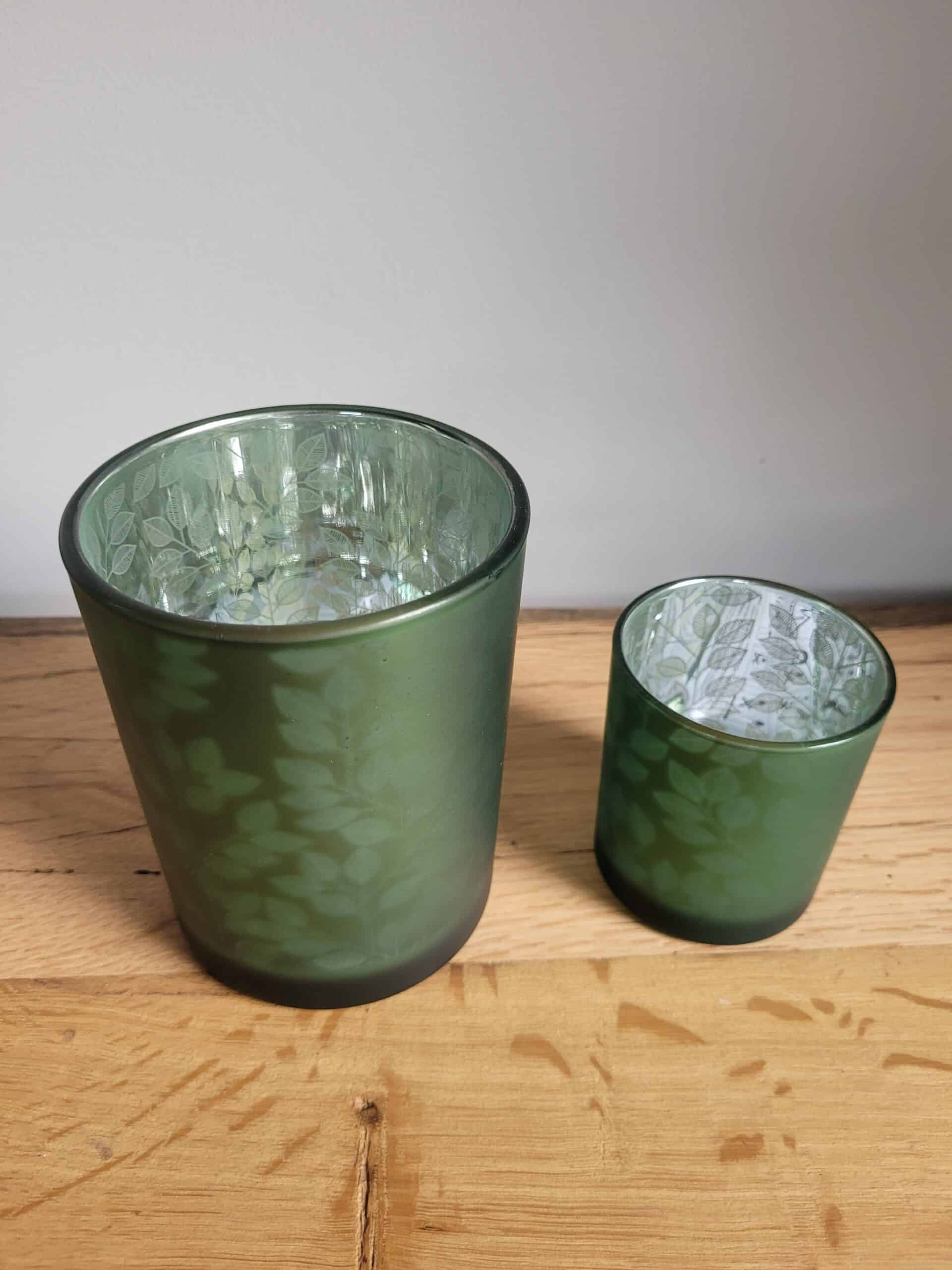 Spant7 - Set Waxinehouders - Glas - Groen - Bladmotief - 8 en 12,5 cm hoog - Afbeelding 3