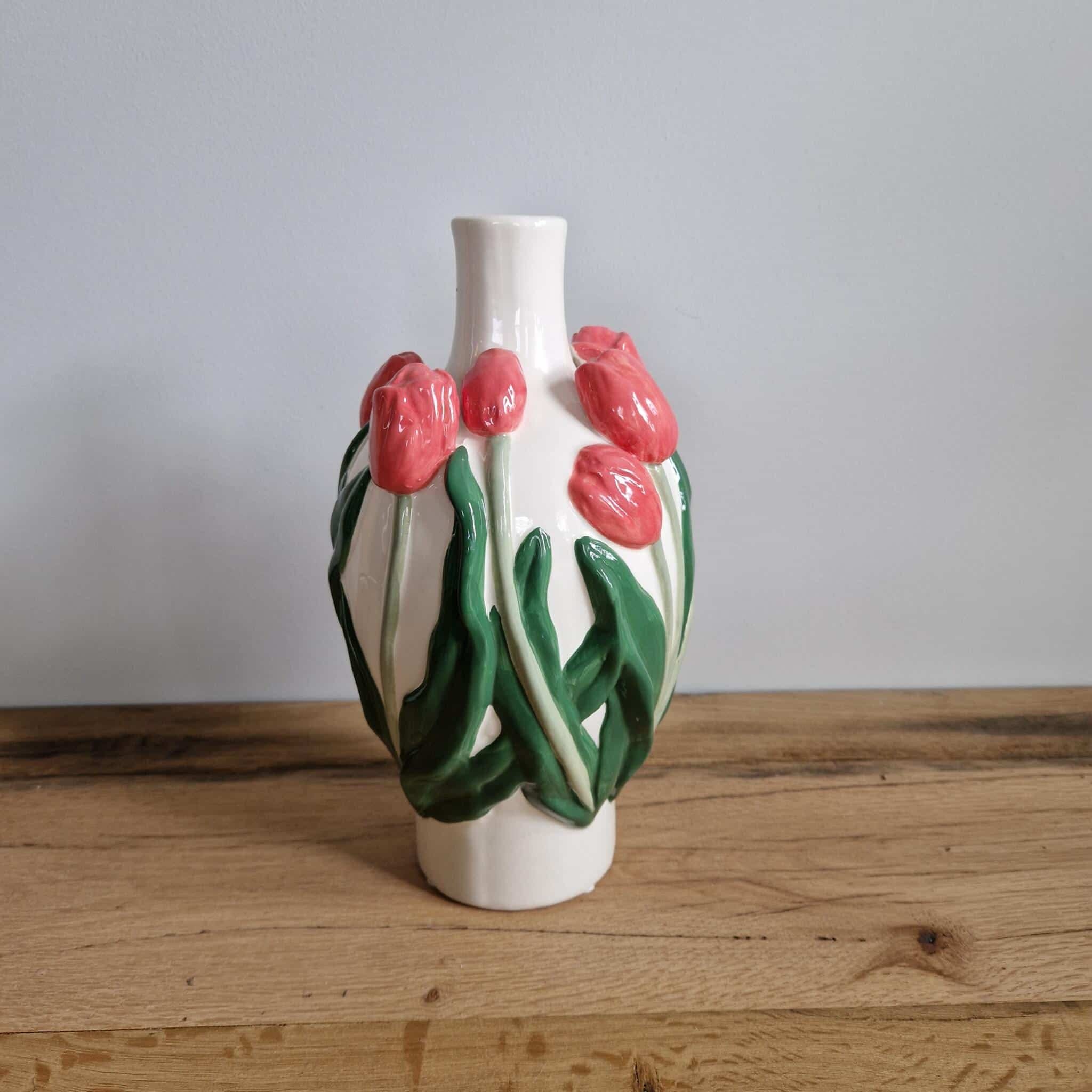 Daan Kromhout - Vaas - Bloemenvaas - Tulpen - Dutch - 16x16x26 - Keramiek - Donker roze - Afbeelding 3