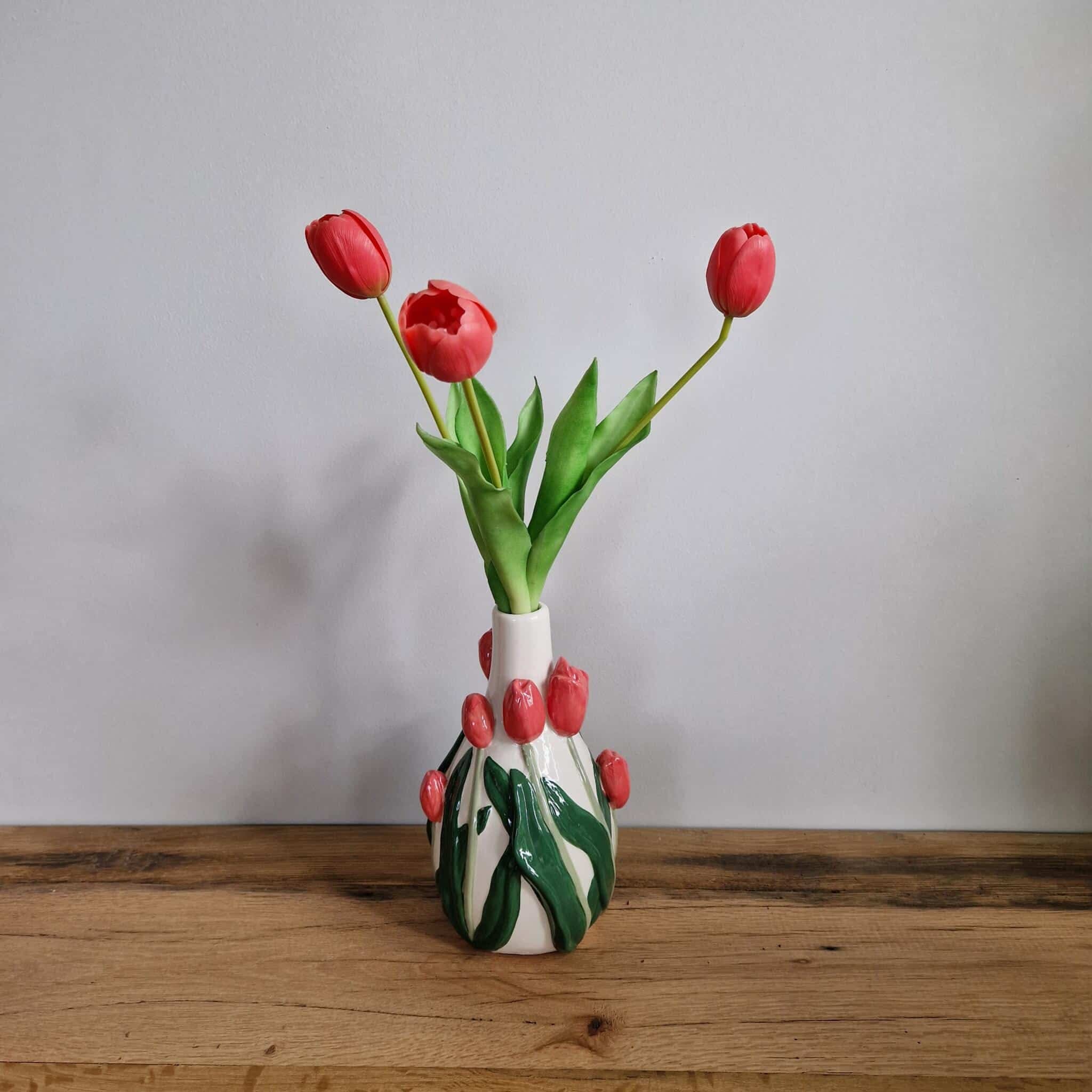 Daan Kromhout - Vaas - Bloemenvaas - Tulpen - Dutch - 14x13x22 - Keramiek - Donker roze - Afbeelding 2