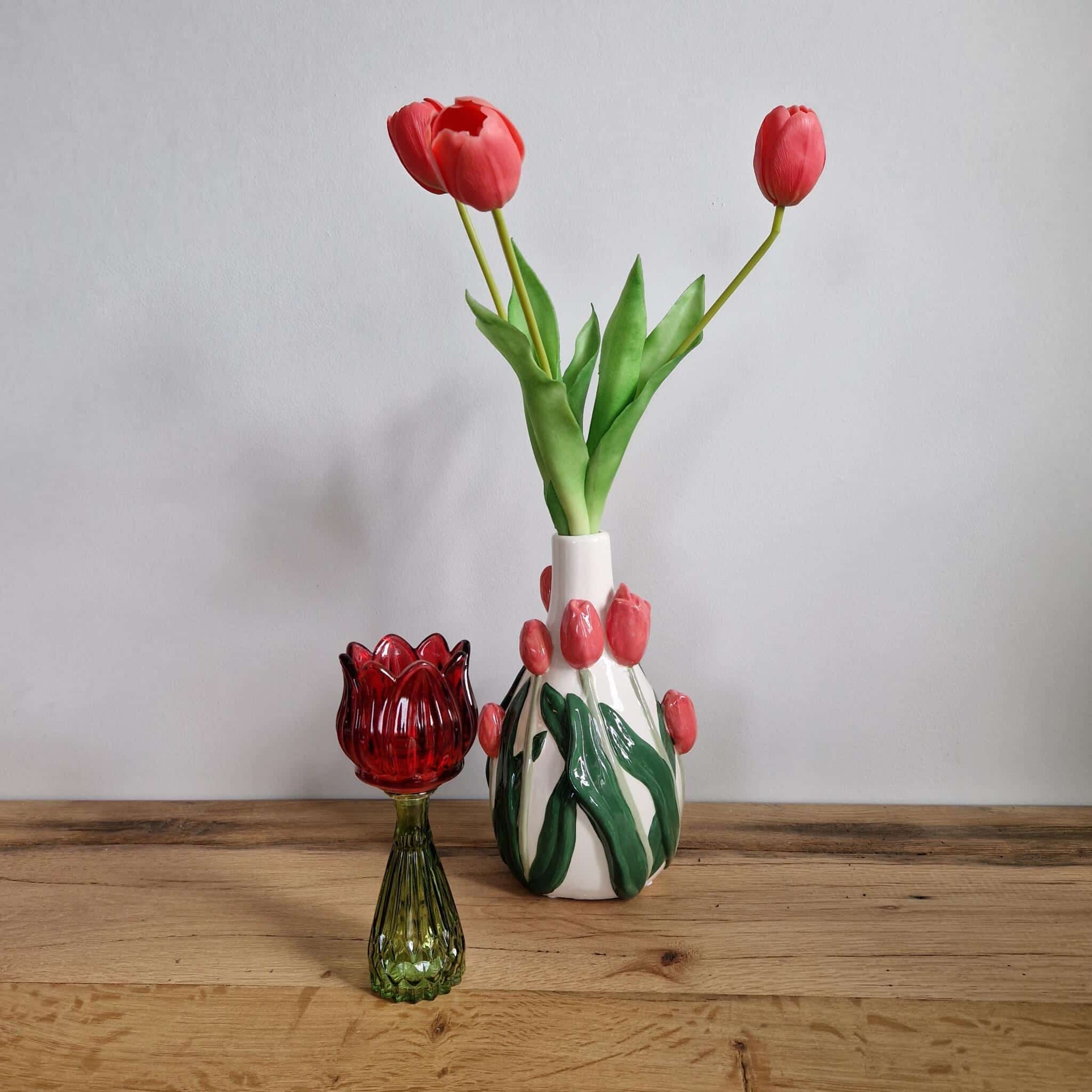 Daan Kromhout - Vaas - Bloemenvaas - Tulpen - Dutch - 14x13x22 - Keramiek - Donker roze - Afbeelding 3