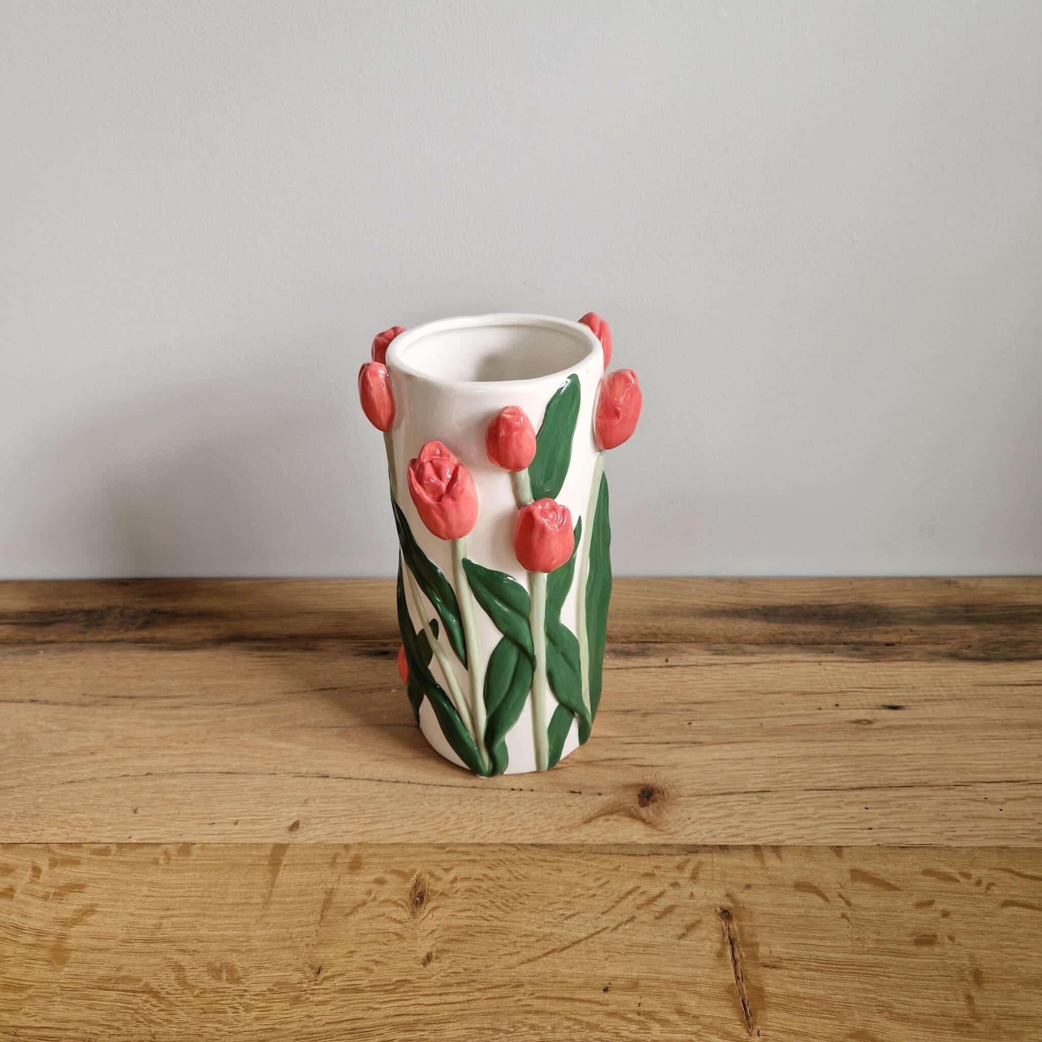 Daan Kromhout - Vaas - Bloemenvaas - Tulpen - Dutch - 14x23 - Cilinder - Keramiek - Donker Roze - Afbeelding 4