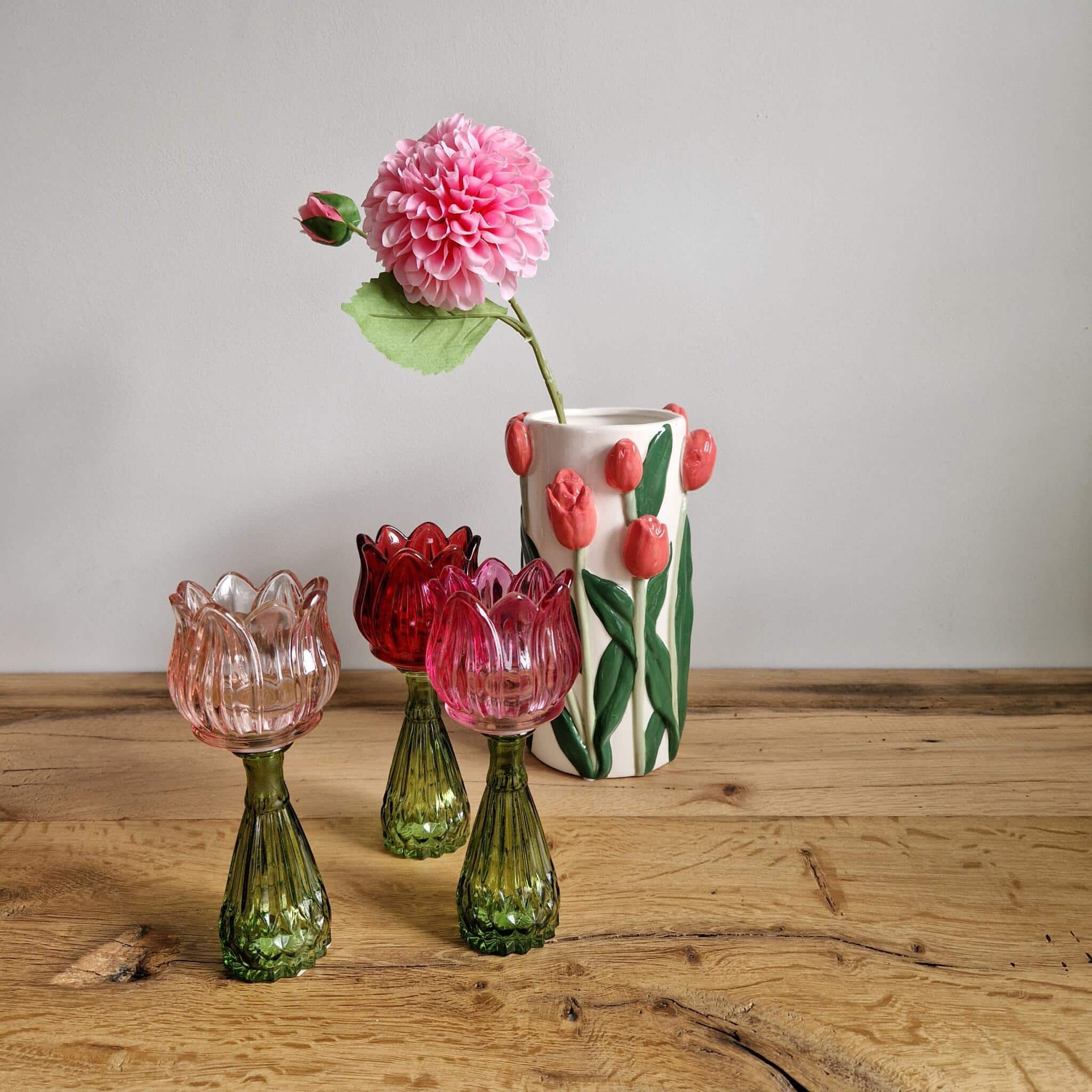 Daan Kromhout - Vaas - Bloemenvaas - Tulpen - Dutch - 14x23 - Cilinder - Keramiek - Donker Roze - Afbeelding 3