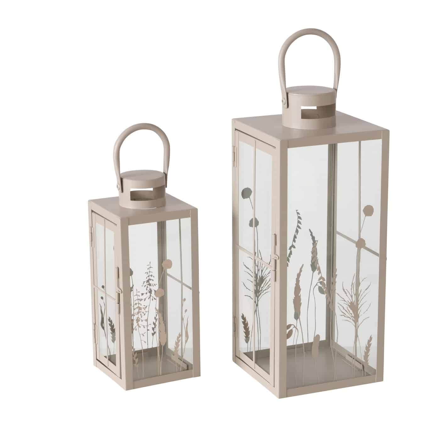 Boltze - Lantaarn - Windlicht - Set van 2 - Metaal - Beige - Bloemmotief - Hang of staand