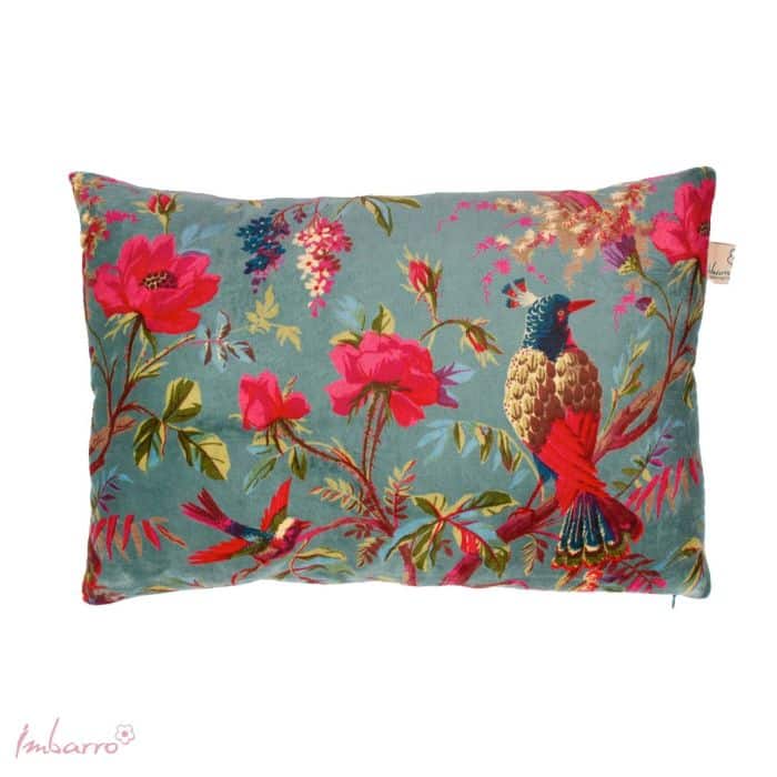 Imbarro - Kussen - Sierkussen - Paradise - Emerald - Blauw - 100 % katoen velvet - 40 x 60 cm