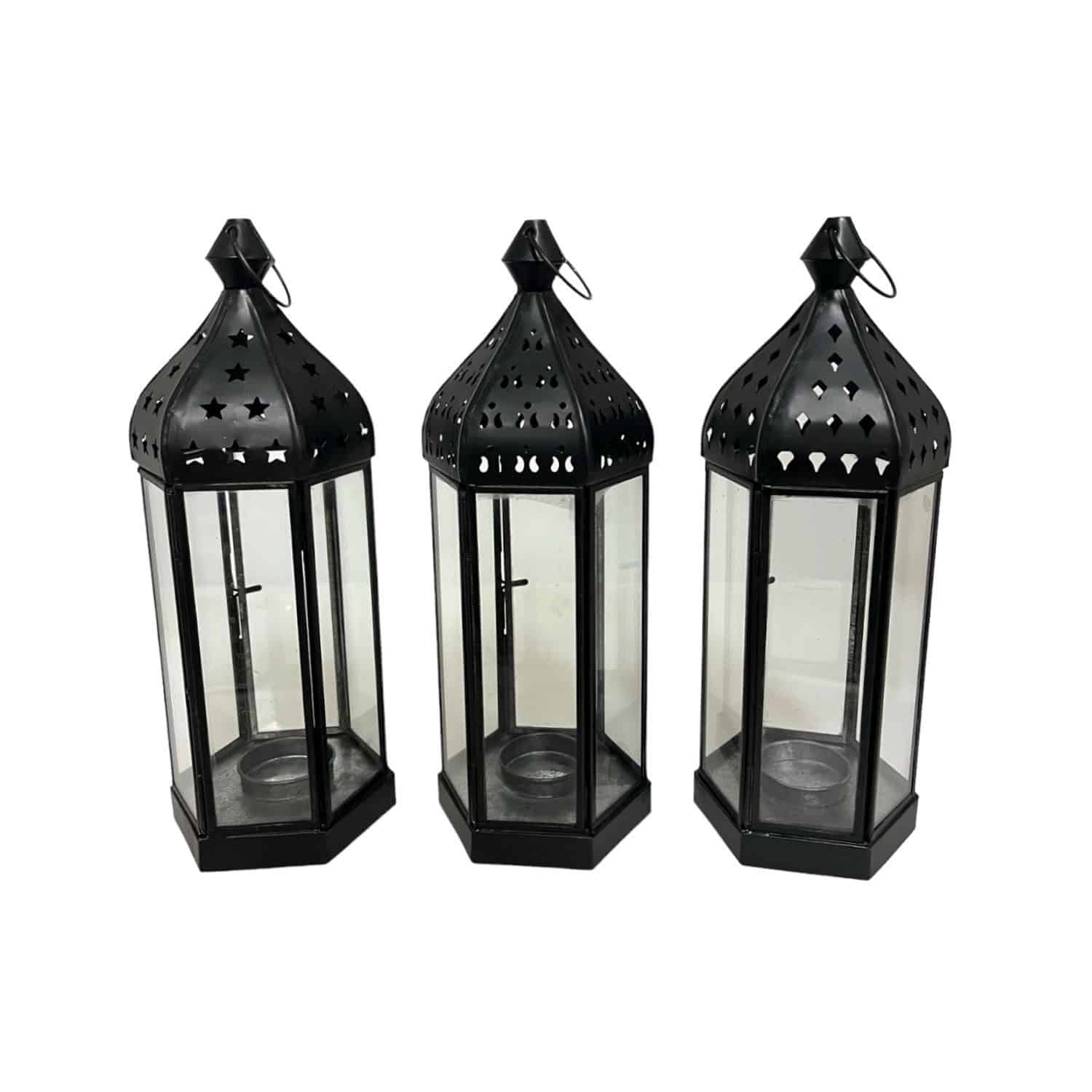 Home Society - Set/3 - Hang/Kandelaren - Oosters - Shaszi - Zwart - Metaal/Glas