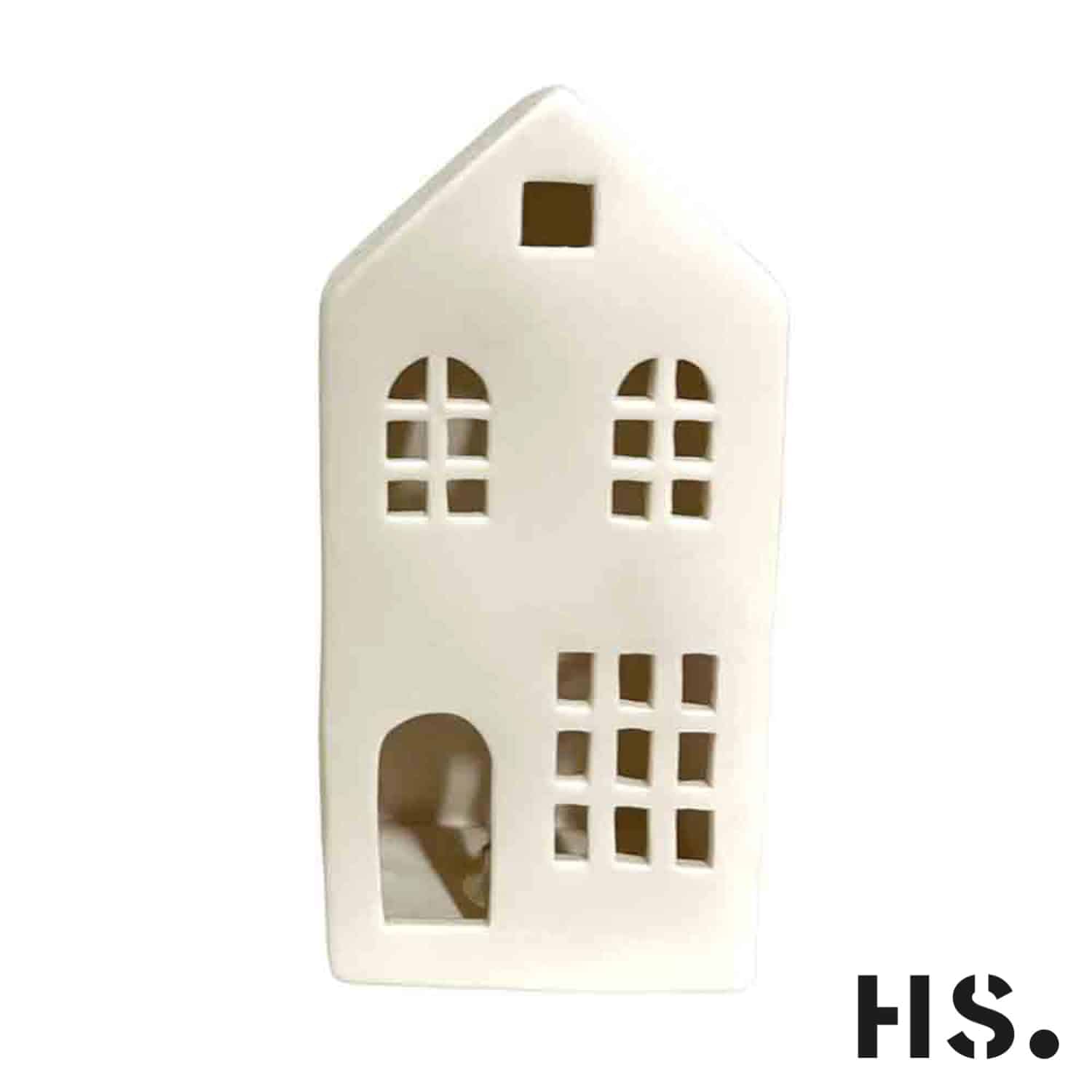 Home Society - LED Huisje - Wit - Keramiek - L - 20.5 x 7.3 x 10.7 cm - Skun