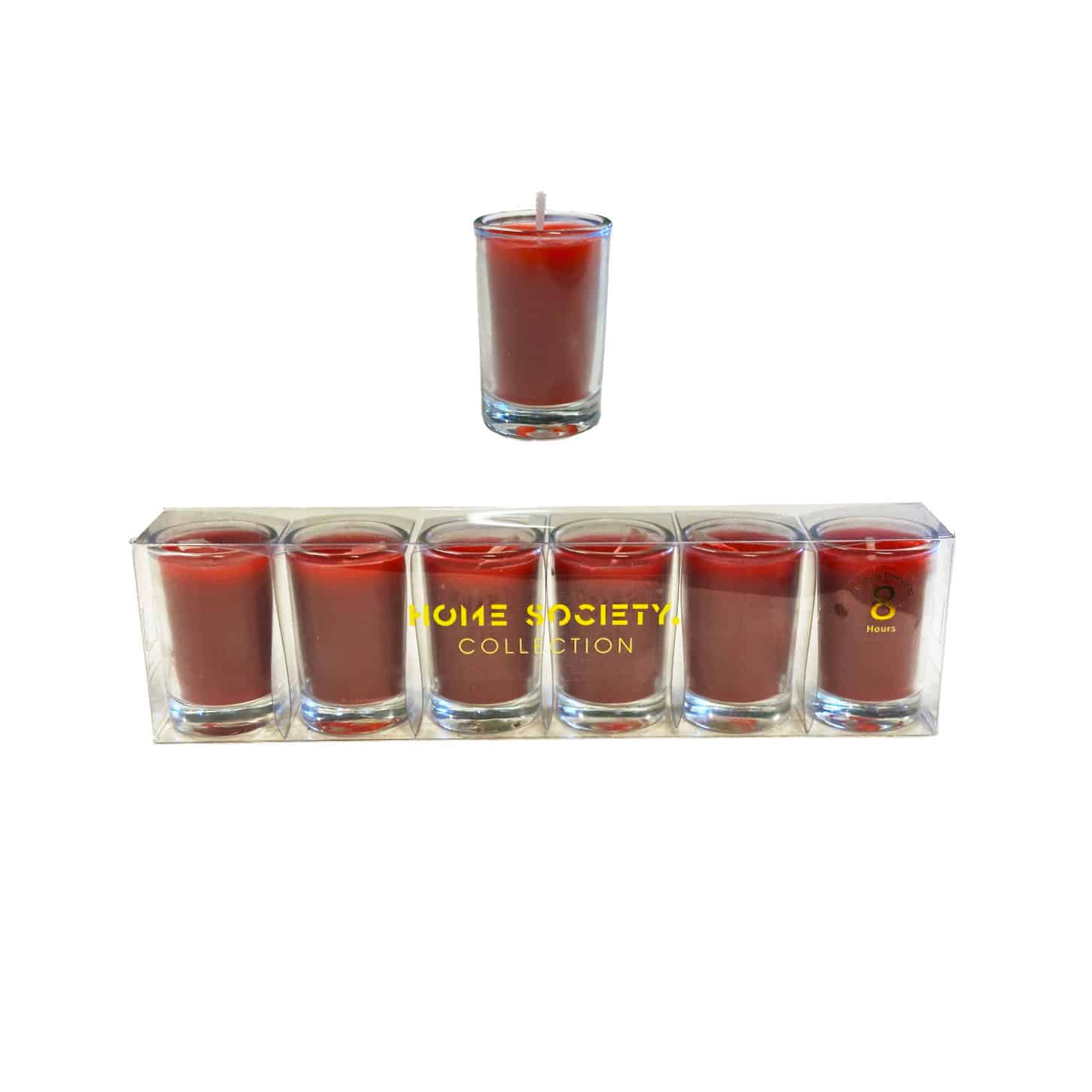 Home Society - Votive Mini Kaarsjes - 8 uurs kaarsjes - Rood - Set van 6