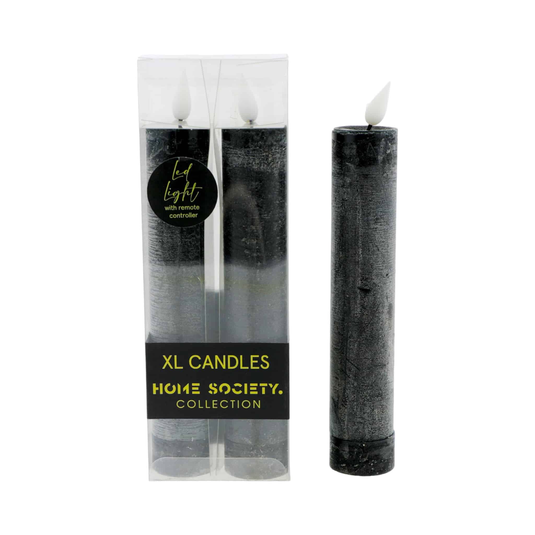 Home Society - Led Dinerkaarsen - Set/2 - XL - Zwart - 20.5x3.5