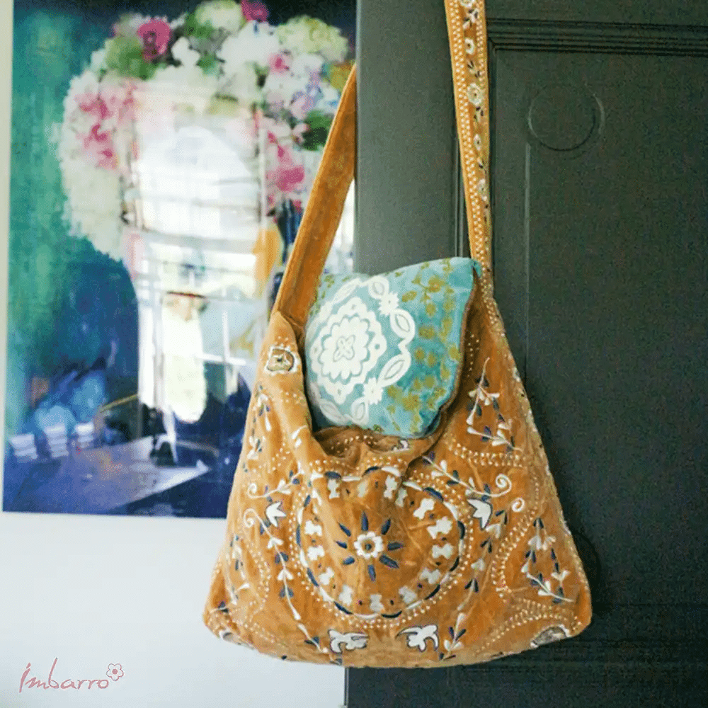 Imbarro - Tas - Shopper - Aimy - Blauw - 100% Katoen Velvet - Afbeelding 4