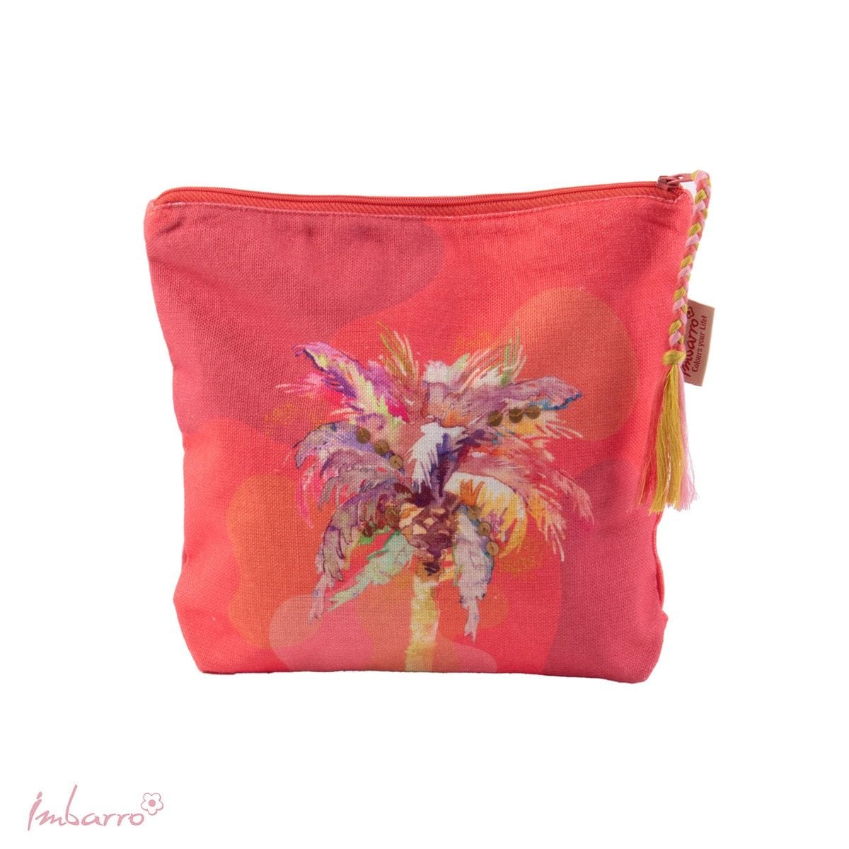 Imbarro - Pouch - Toilettas - Clutch - Makeup Tasje - Palmtree - Katoen - 20x24cm