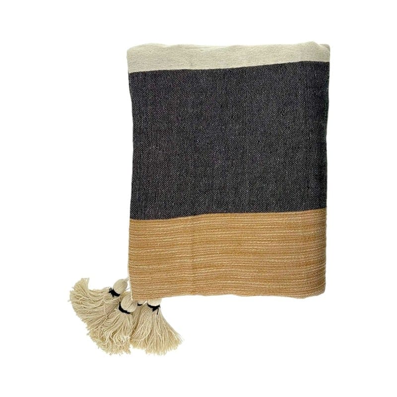 Home Society - Plaid - Kleed - Sam - Polyester - 150x130cm - Lichtbruin - Creme - Grijs