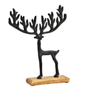 G.Wurm - Hert - Zwart metaal - Mangohouten voet - 19x28x5