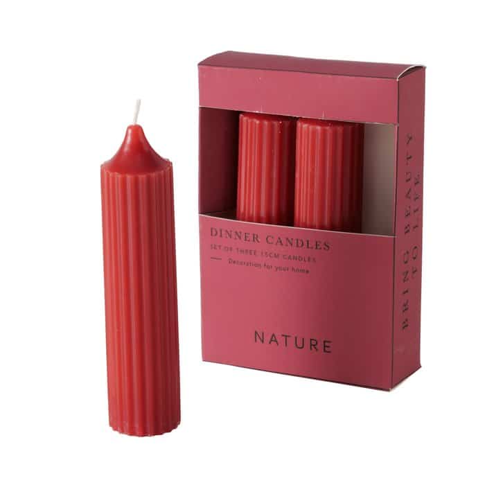 Boltze - Kaarsen -Brede kaarsen - Stripe - Set van 3 - Rood - 15x3.5cm