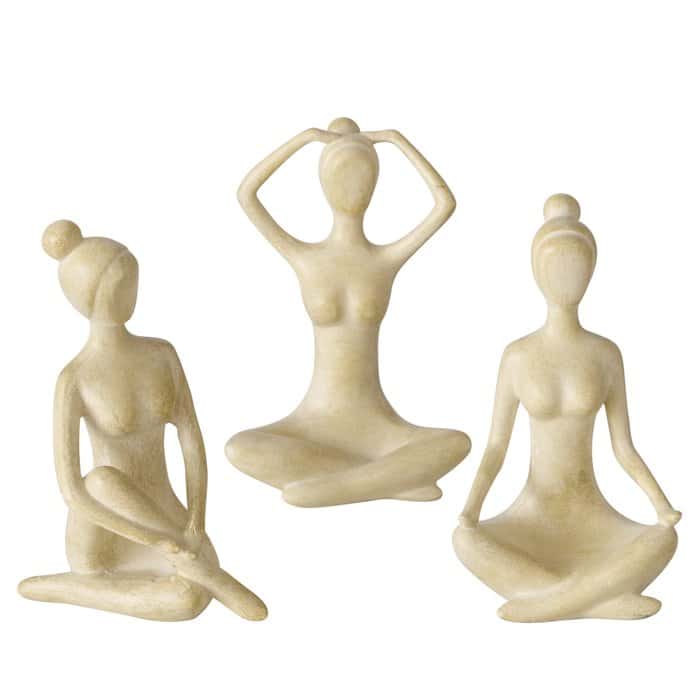 Boltze - Set/3 - Beelden - Sculpturen - Figuren - Yoga - Vrouw - Hoogte 10 cm