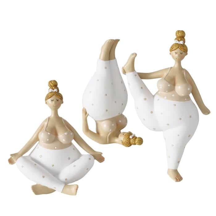 Boltze - Beeld - Sculptuur - Set van 3 - Yoga Beeldjes – "The Ladies" - Vrolijke Polyresin Sculpturen (14x9x22 cm)