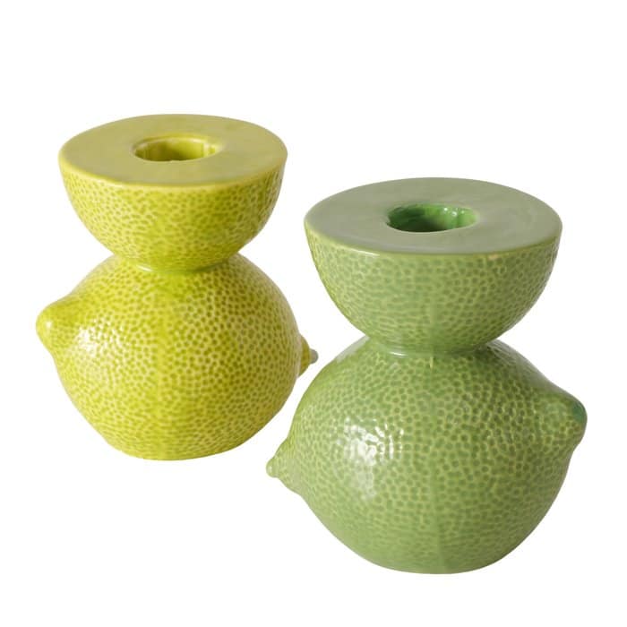 Boltze - Kaarsenhouder - Kandelaar - Limoen - Citroen - Set van 2 - Keramiek - 10cm hoog