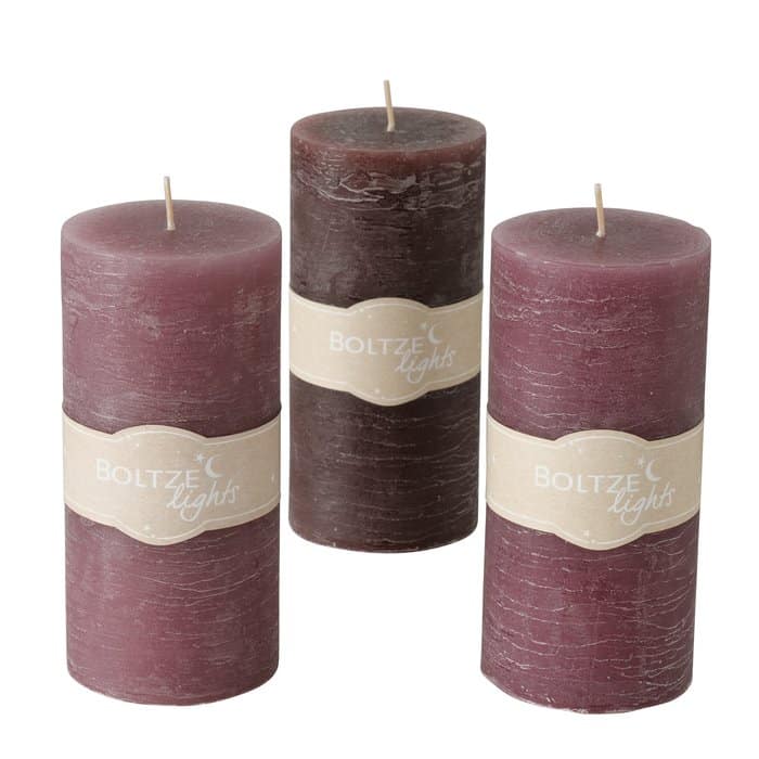 Boltze - Stompkaarsen - Set van 3 - Paars, Bruin, Roze/paars - 15x7cm