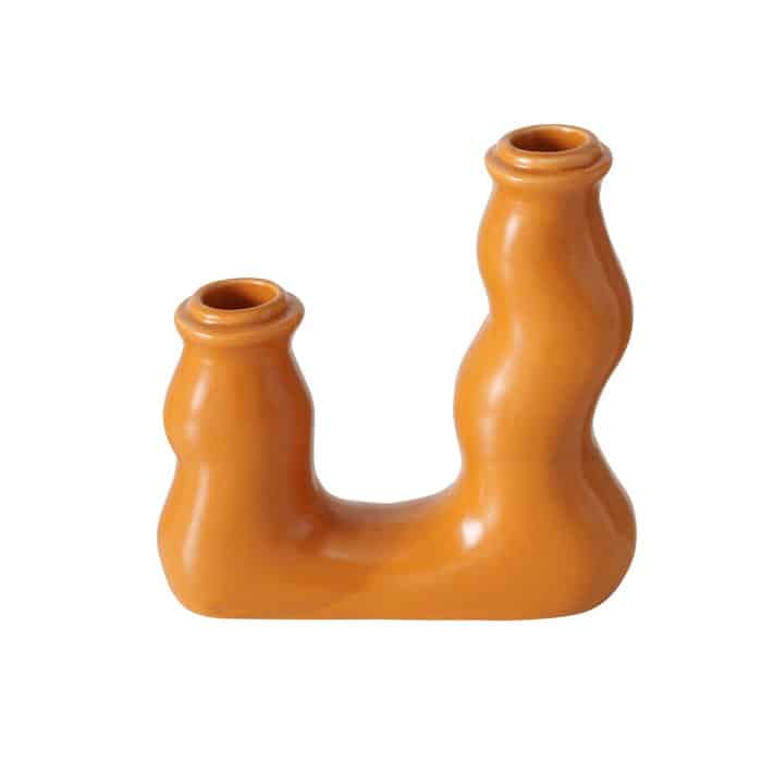 Boltze - Kandelaar - Kaarsenhouder - Limaro - Oranje - Keramiek - 15cm