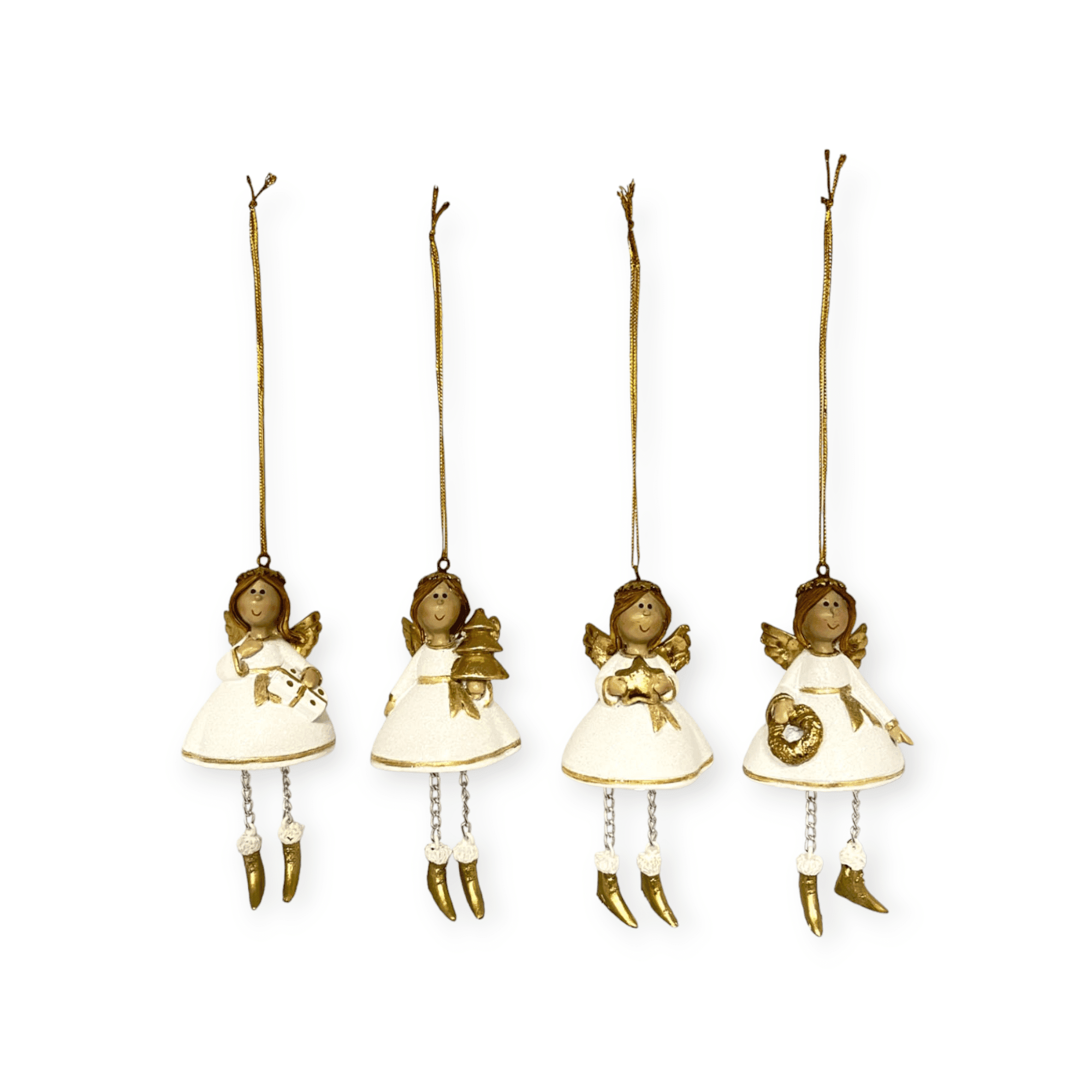 Home Society - Set/4 - - Engeltjes Bungelbeentjes - Ornament Angel Dulce - Wit/Goud