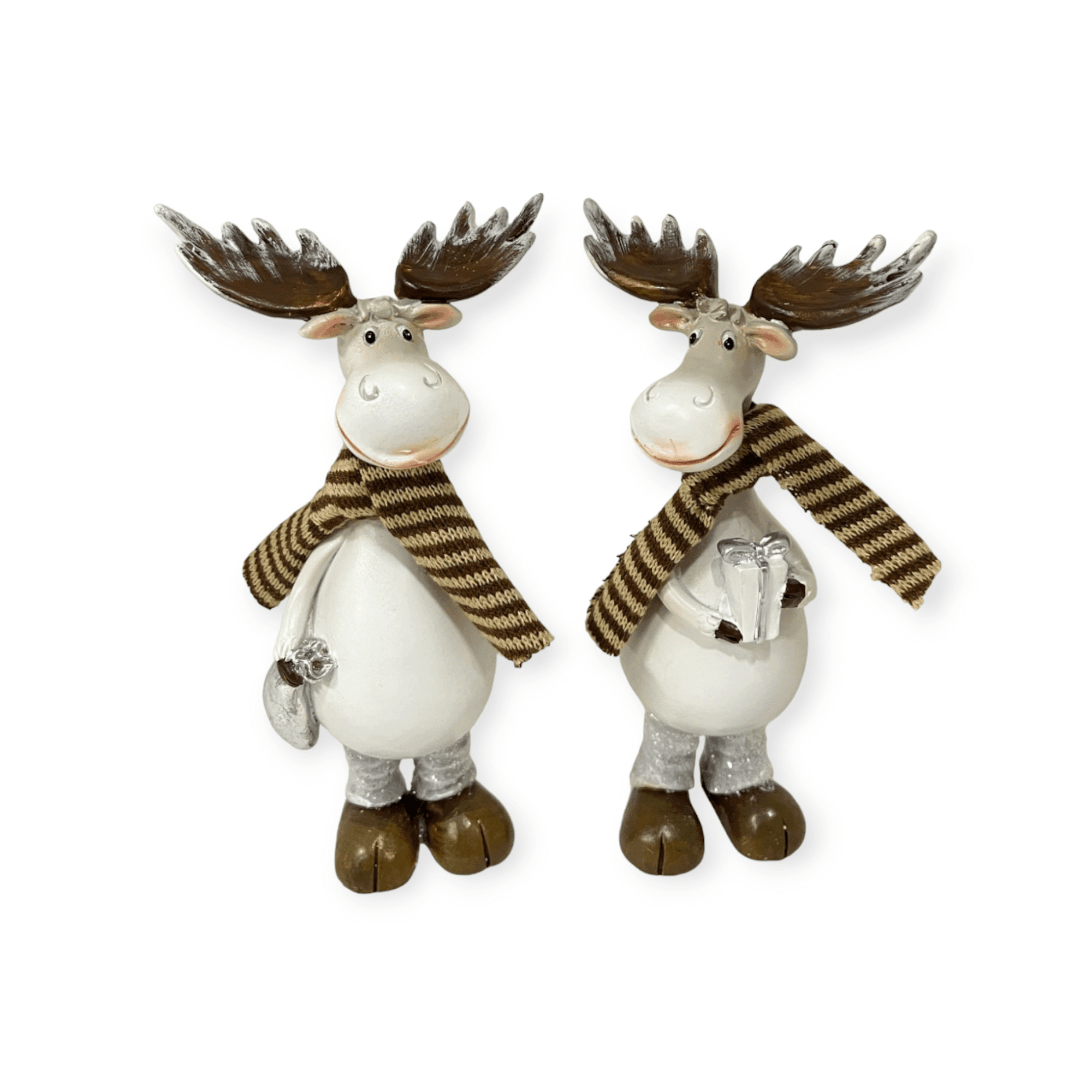 Home Society - Set/2 - Ornamenten - Elandjes - Hubs - Wit/zilver/bruin