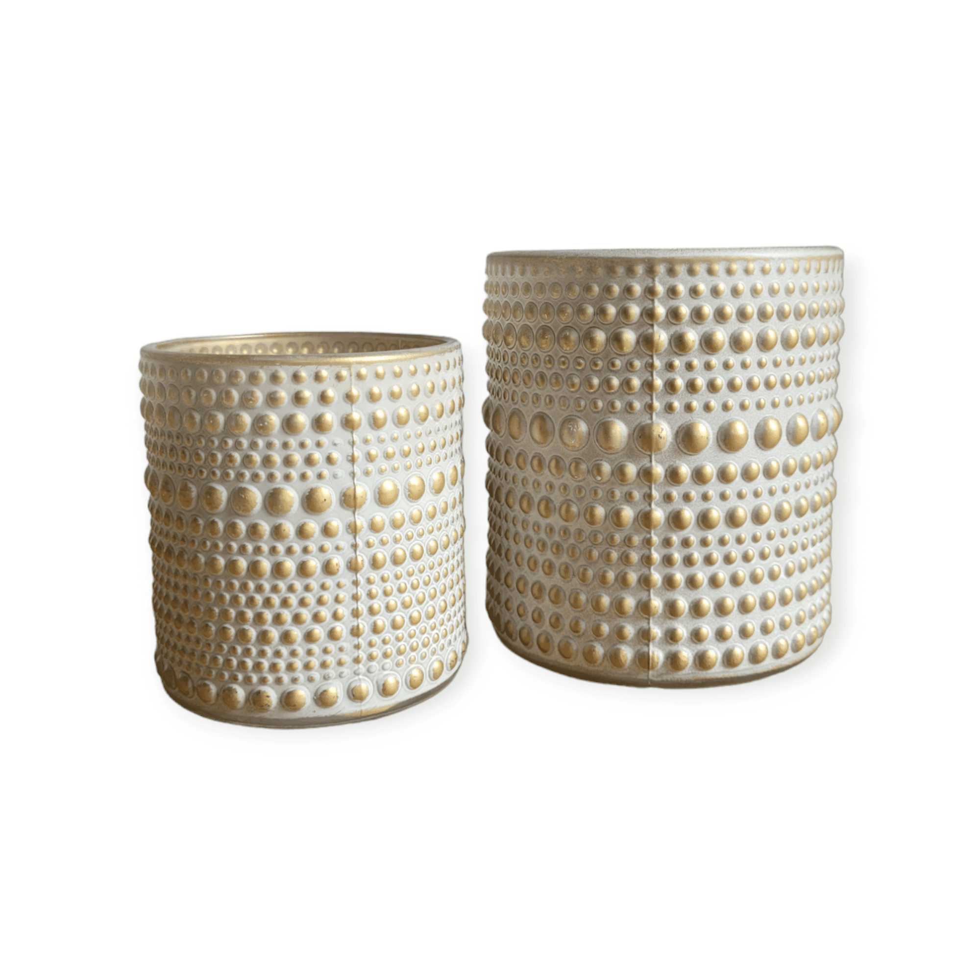 Spant7 - Set/2 - Waxinehouders - Glas - Goud/Creme - 10cm en 8cm hoog