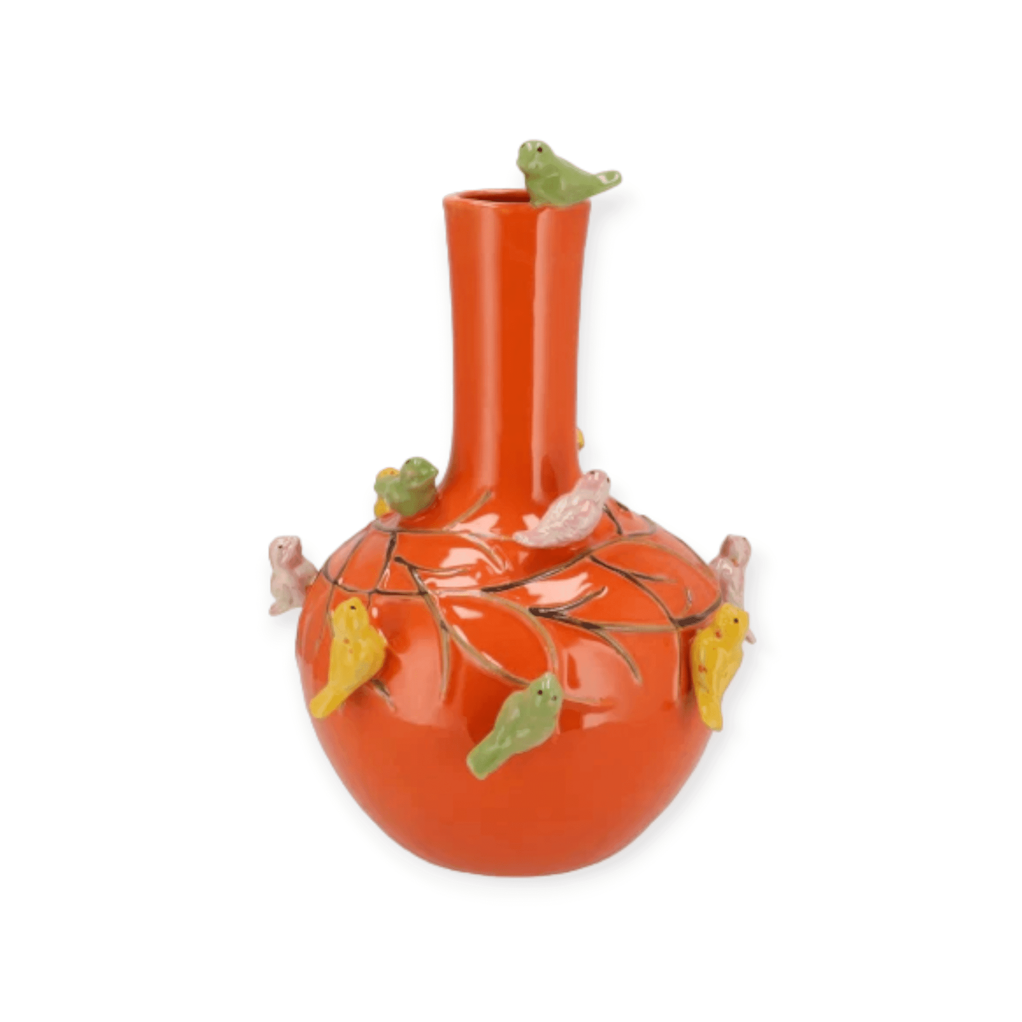 Daan Kromhout - Bird Vase - Vaas - Tube - Orange - Oranje - D13 x H15 cm - Keramiek