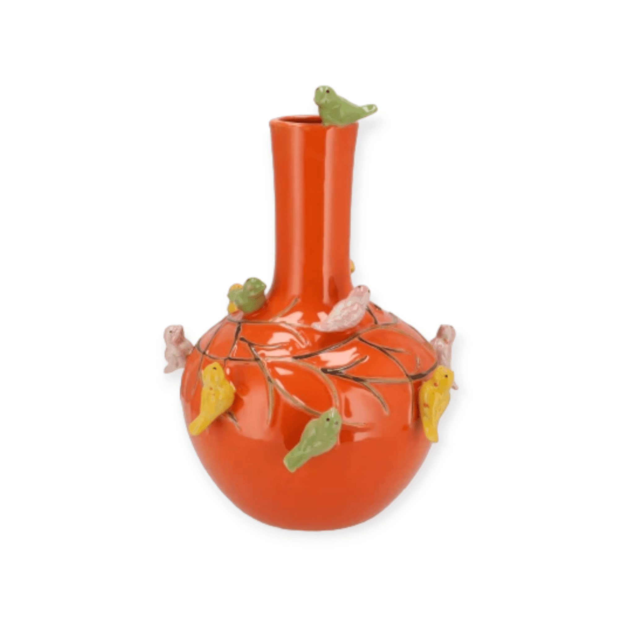 Daan Kromhout - Bird Vase - Vaas - Tube - Orange - Oranje - D16 x H17 cm - Keramiek