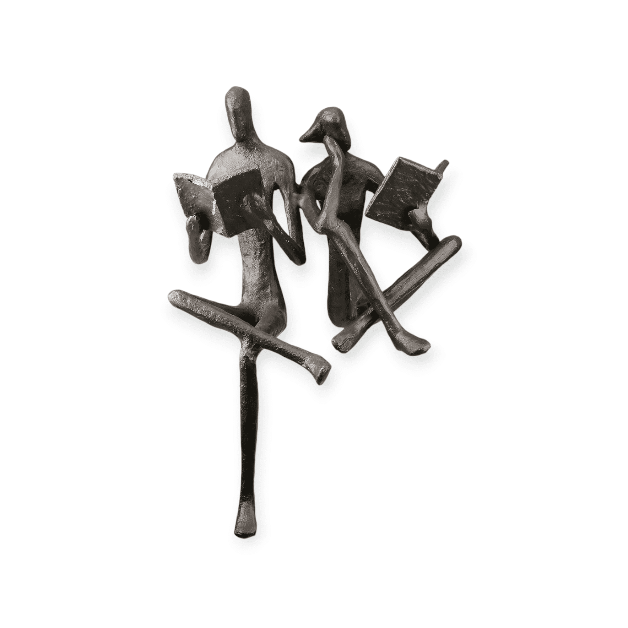 Gilde Handwerk -Beeld - Sculptuur - Lezend Stel - Boekenwurmen - Metaal - Plankbeeld - 11x15x20cm