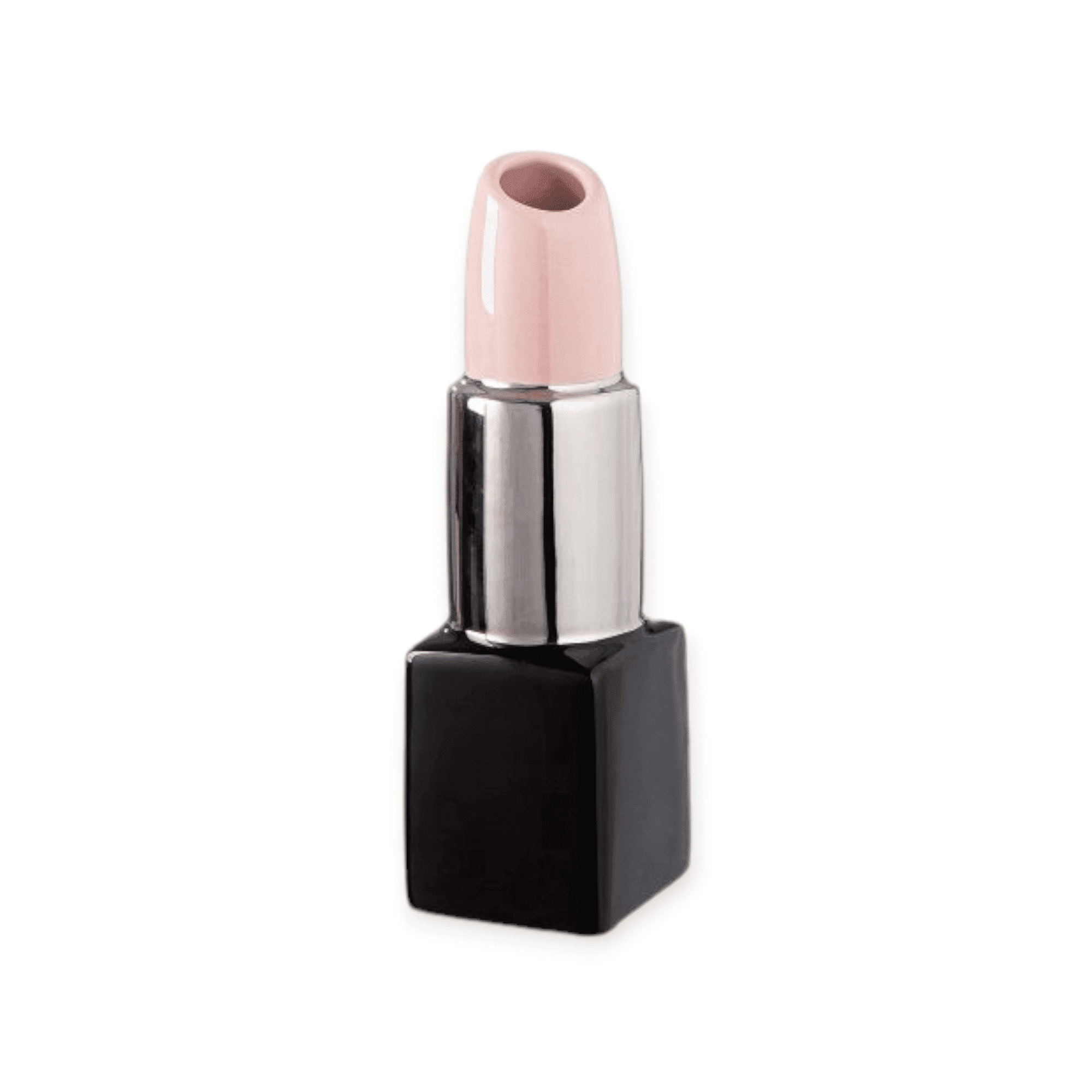 Gilde Handwerk - Vaas - Lipstick - Lippenstift Vaas - Zwart - Roze - Zilver - Keramiek - 20x6 cm