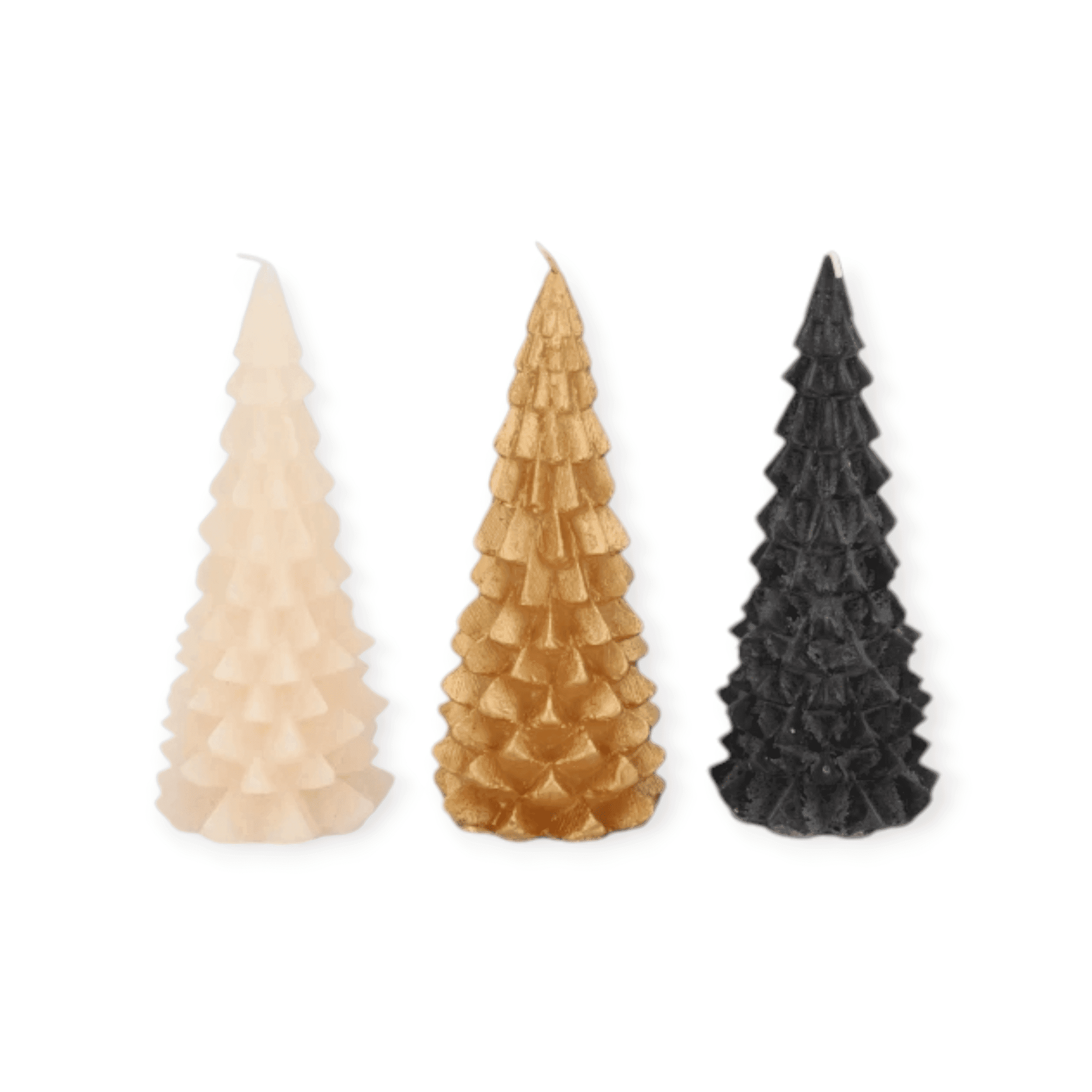Daan Kromhout - Kerstboom kaarsen - Set/3 - Zwart, Goud en Creme - 8x16cm