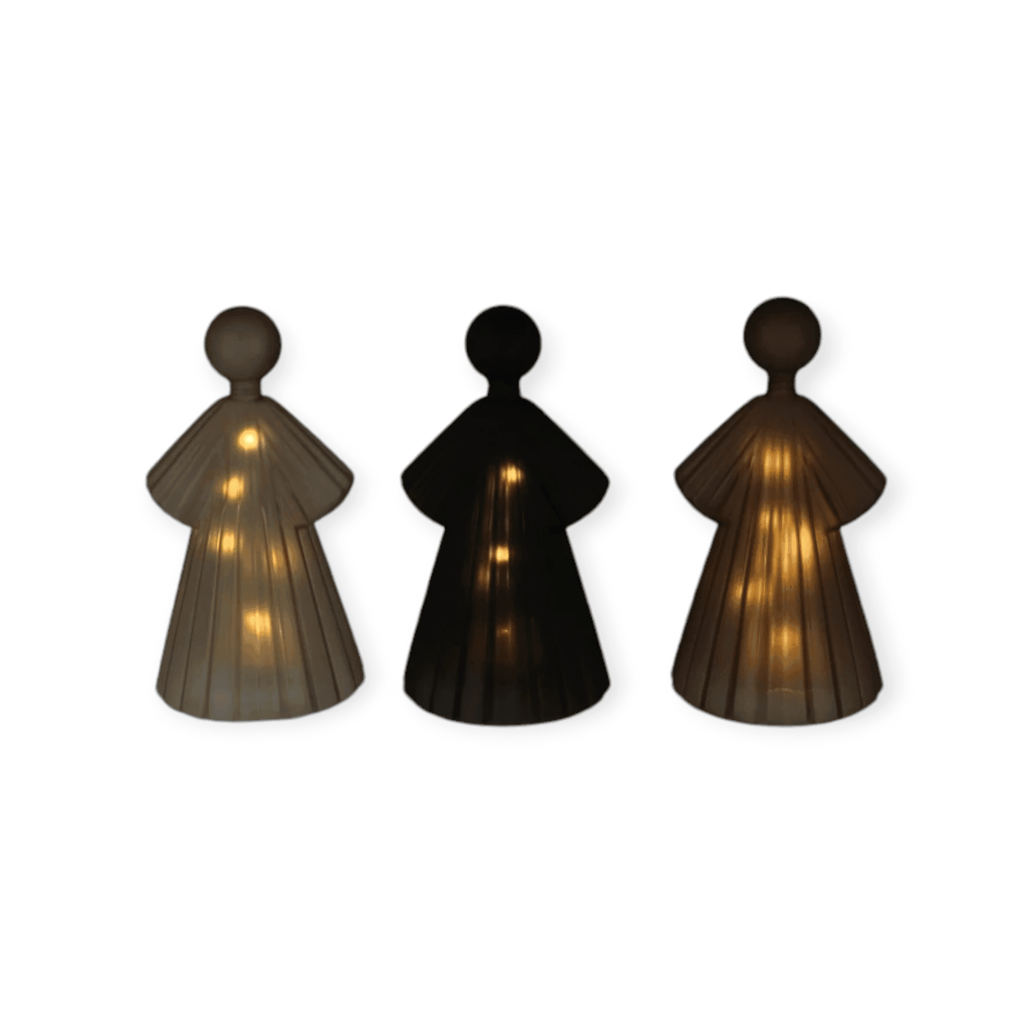 Daan Kromhout - Led Engeltjes - Set van 3 - Glas - Mat - Grijs- Zwart - Taupe - 8x13cm