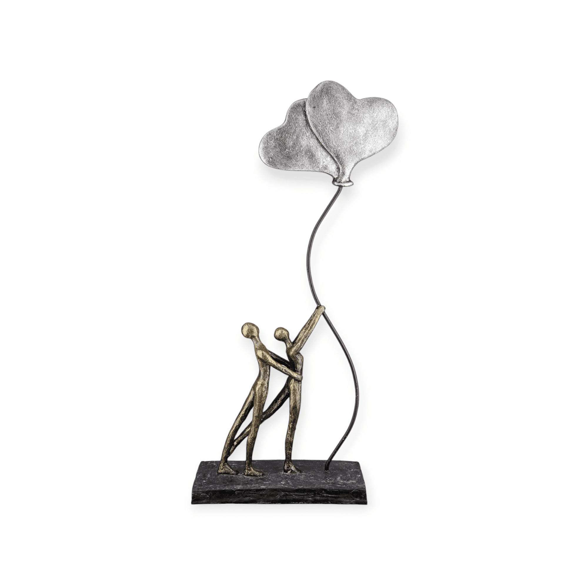 Gilde Handwerk - Beeld - Sculptuur - Love Balloon - Koppel met 2 Ballon Harten - Polyresin - Brons - 7,5x20x48cm