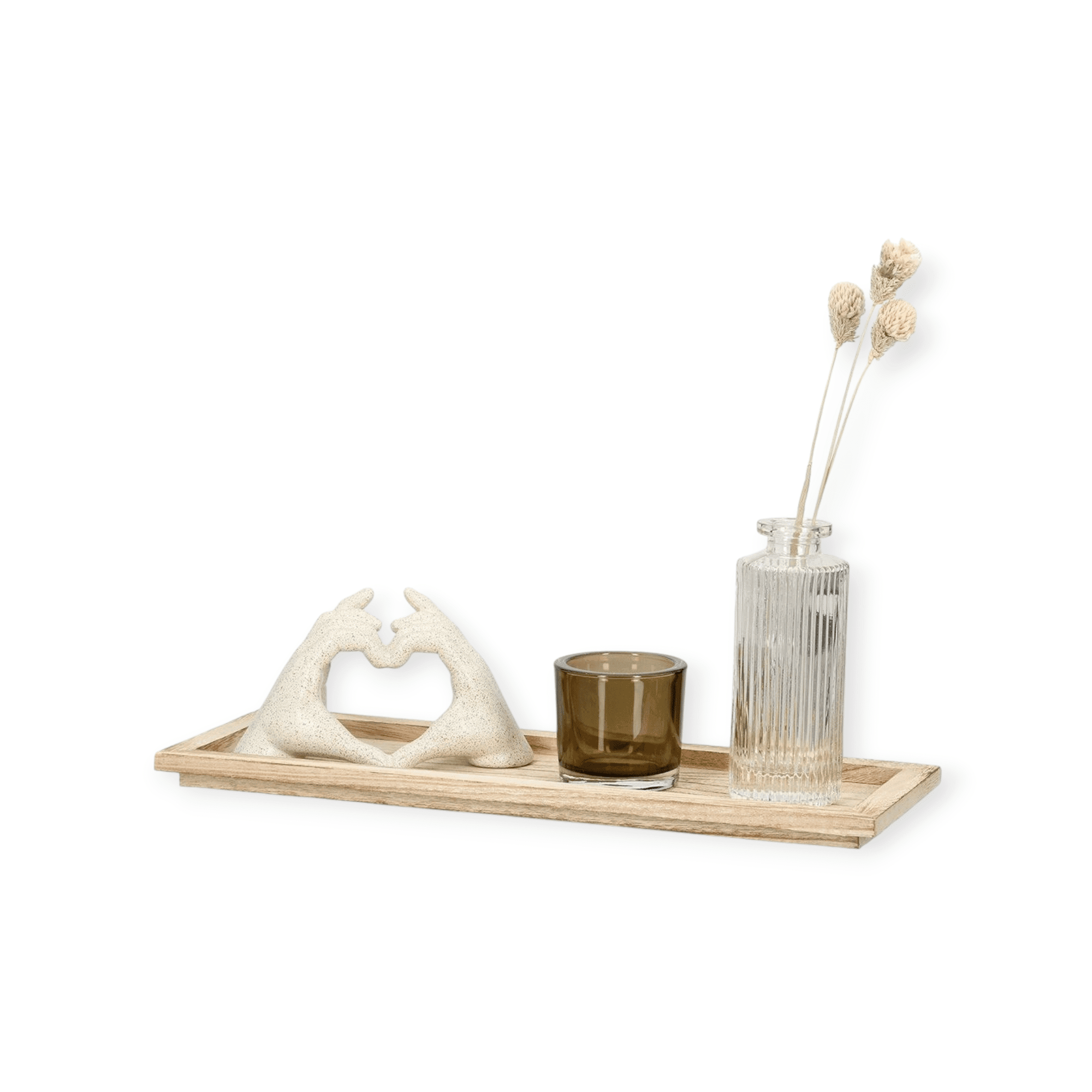 Gilde Handwerk - Decoratieve Set - 4-delig - Woonaccessoires - Love Sign, waxine, vaasje, plateau - Cadeaupakket
