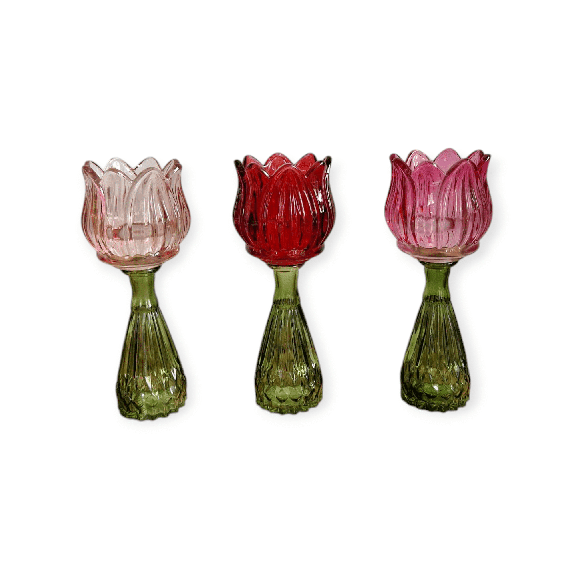 Daan Kromhout - Waxine houders - Kaarsenhouders - Set van 3 - Tulp - Glas - Roze mix - 7x18cm