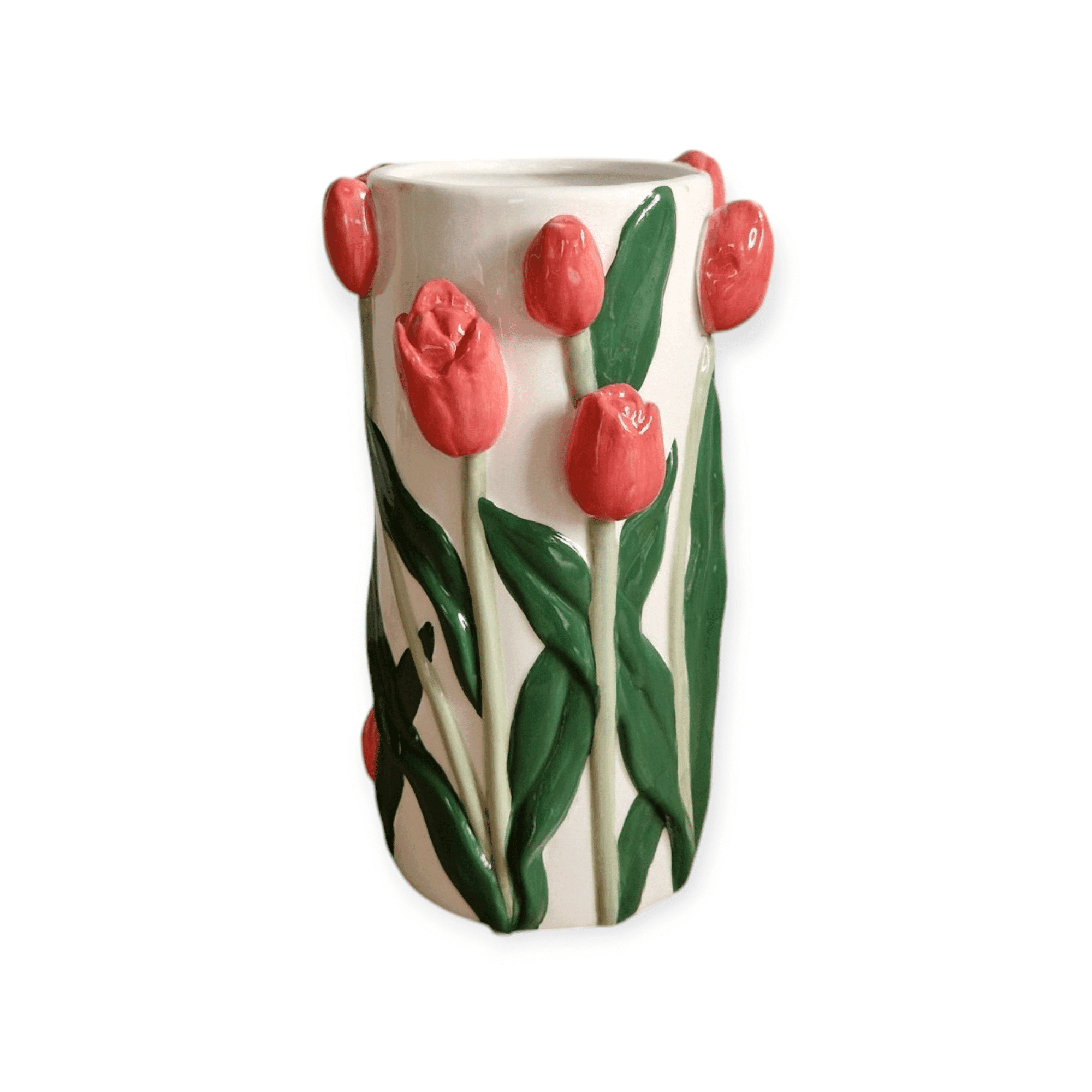 Daan Kromhout - Vaas - Bloemenvaas - Tulpen - Dutch - 14x23 - Cilinder - Keramiek - Donker Roze