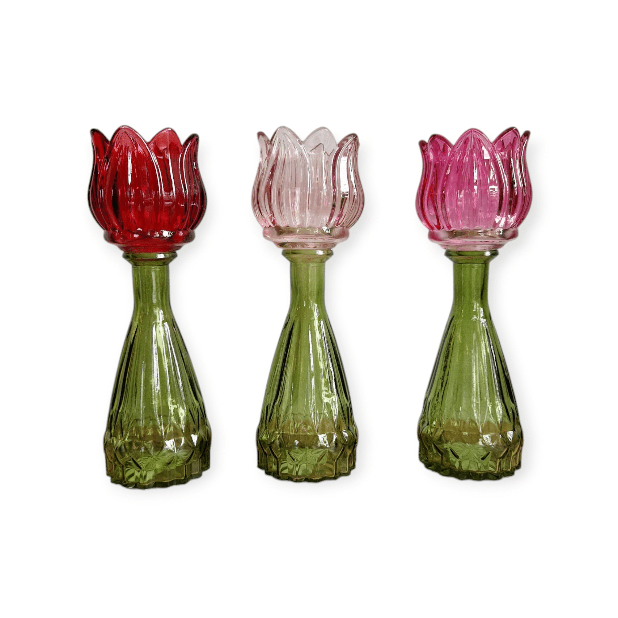 Daan Kromhout - Waxine houders - Kaarsenhouders - Set van 3 - Tulp - Glas - Roze mix - 7x22cm