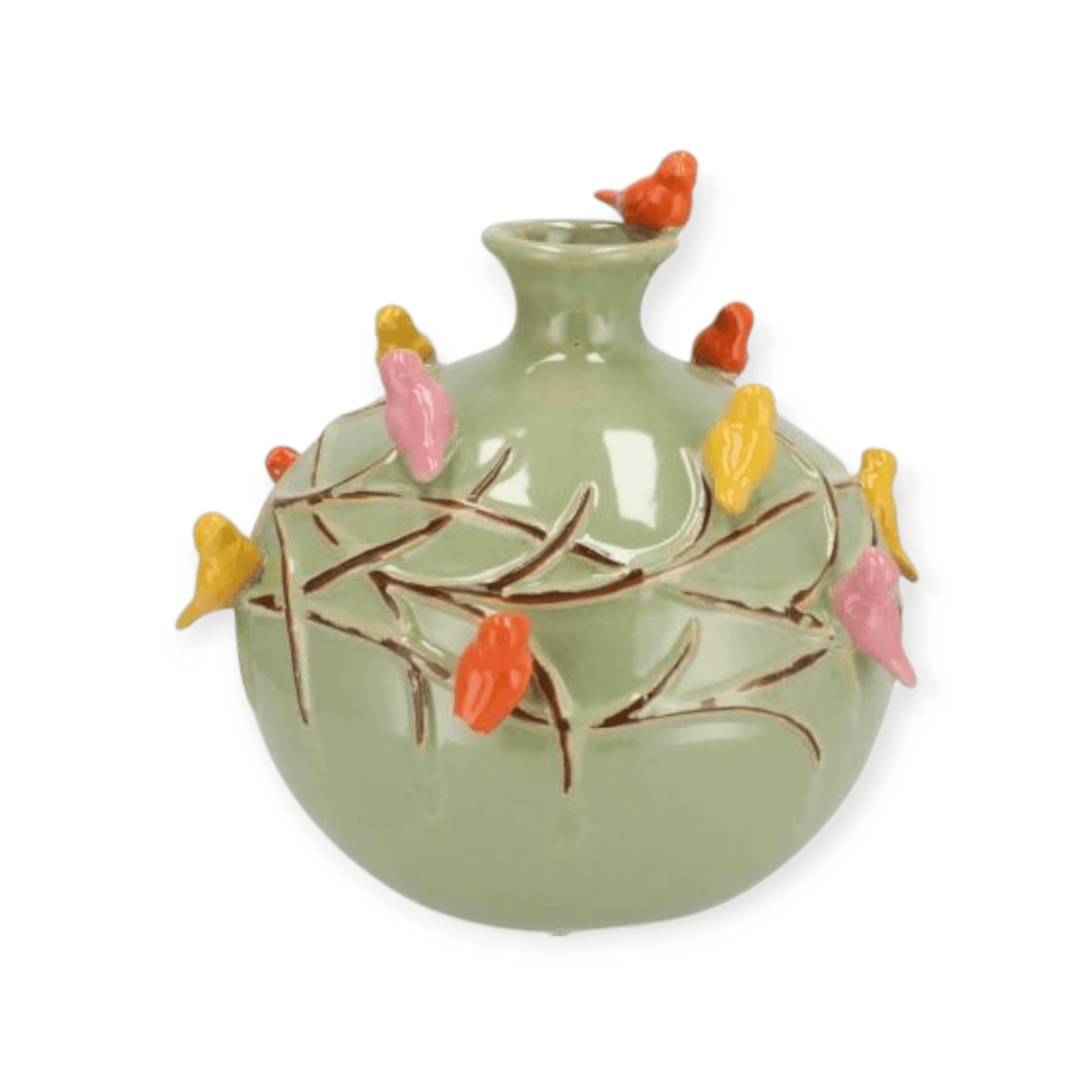 Daan Kromhout - Bird Vase - Vogelvaas- Vaas - Tube - Rond - Pistache - 14x14 cm - Keramiek