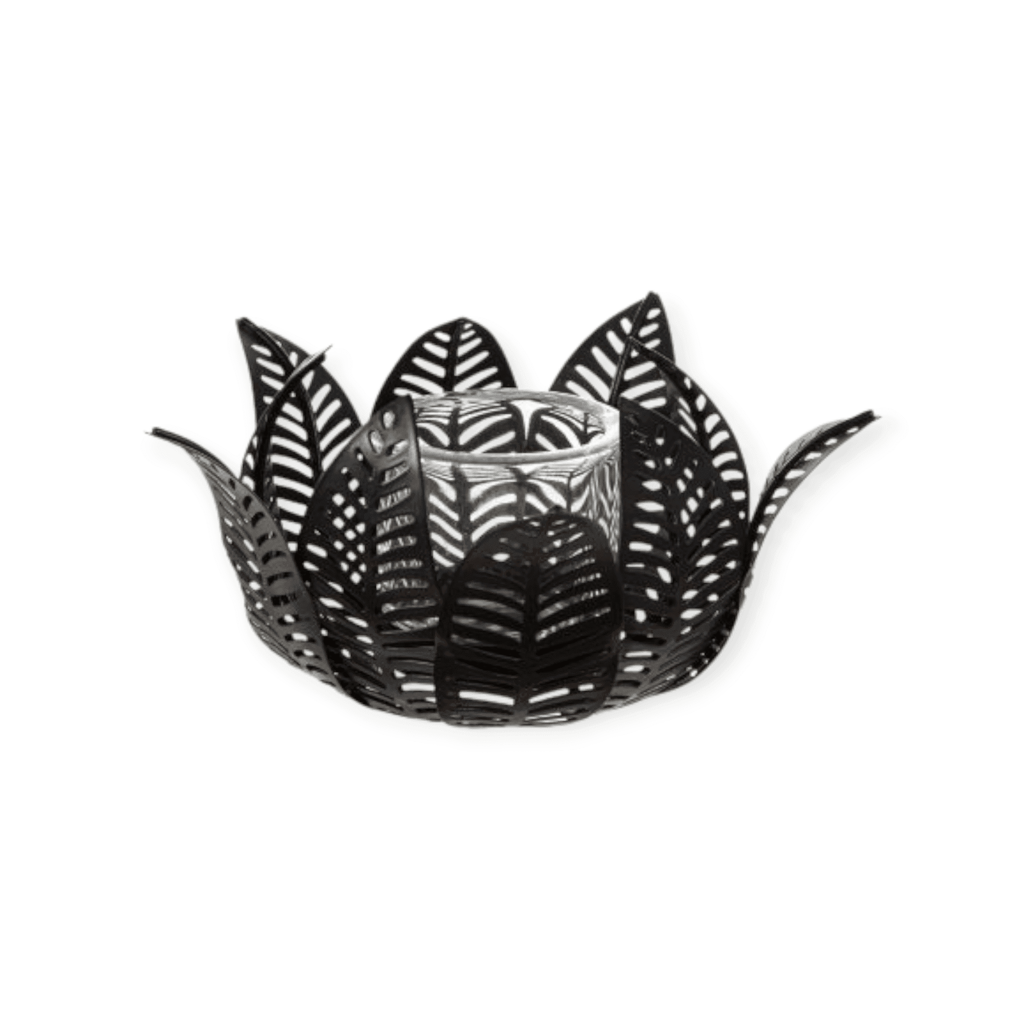 Gilde Handwerk - Windlicht - Kaarsenhouder - Bladvorm - Lotus - Metaal - Glas - 9x18cm