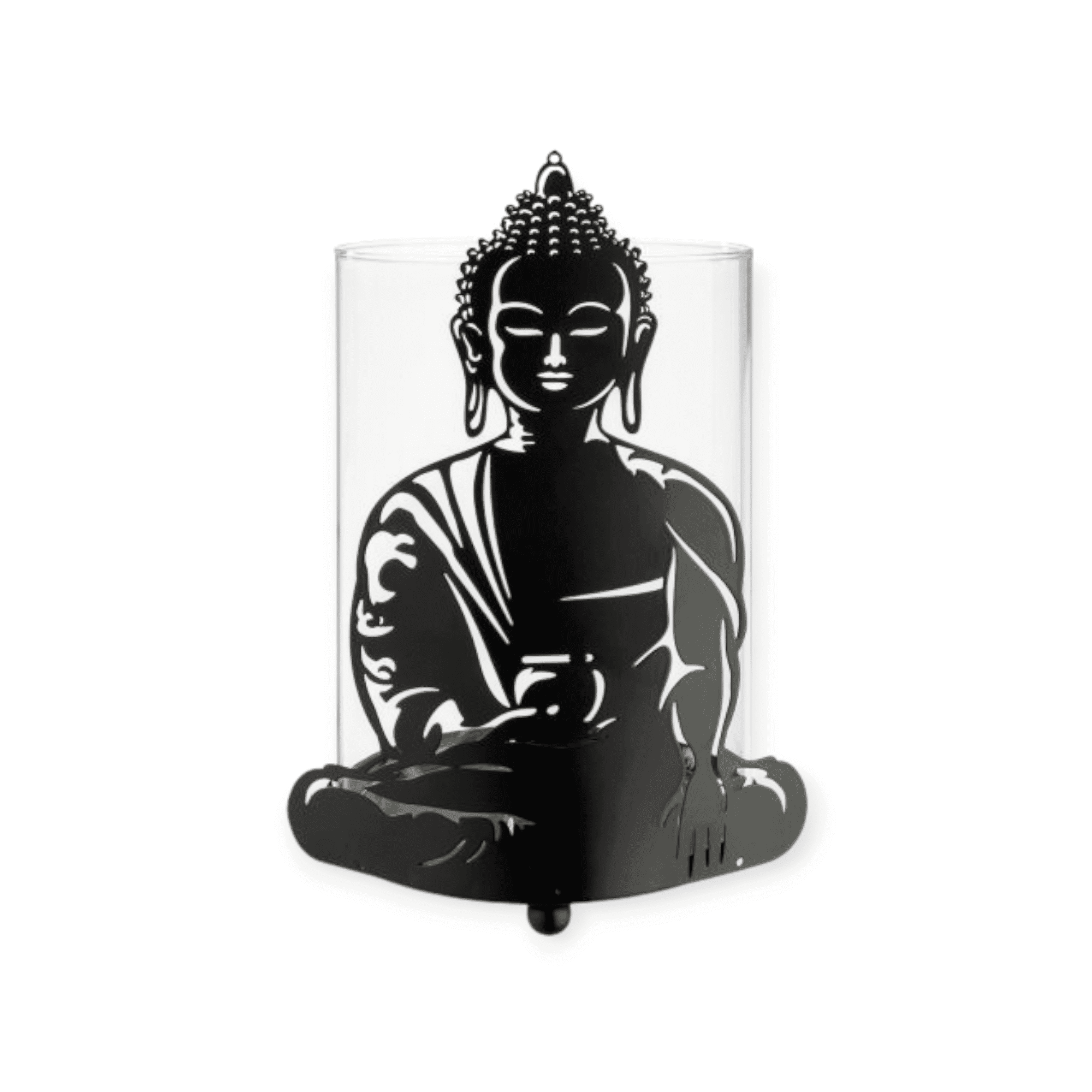 Gilde Handwerk - Windlicht - Kaarsenhouder - Buddha - Glas - Metaal - 12x21cm