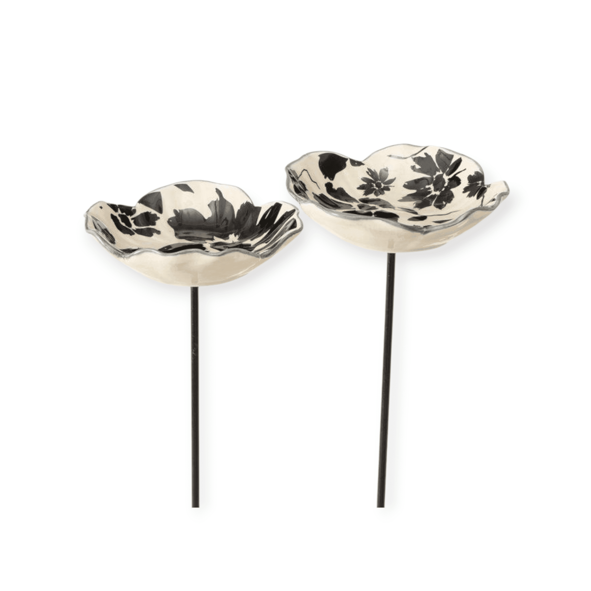 Boltze - Tuinstekers - Vogelbadje - Vogelvoederplekje - Keramiek - set van 2 - 79 cm hoog