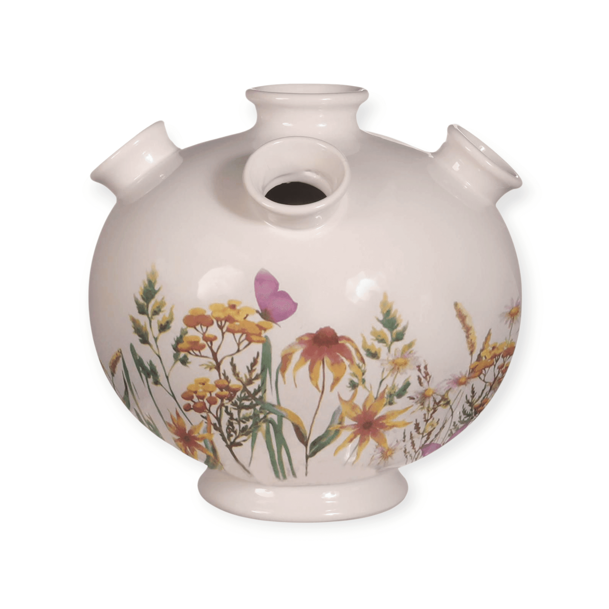 Spant7 - Tulpen vaas - Keramiek - Wit met bloemenprint - Vaas - Bloemenvaas - Ø18cm x17.5cm