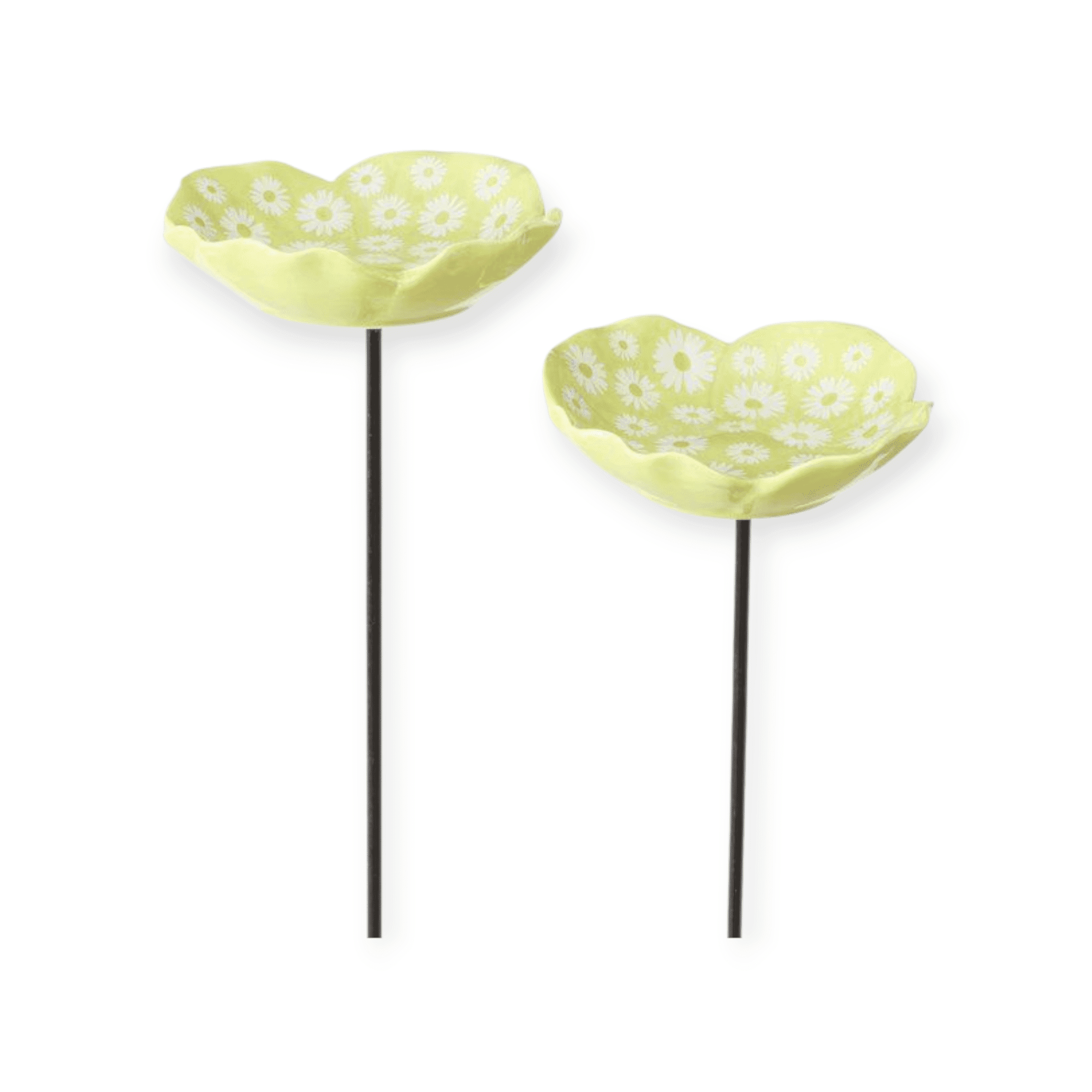 Boltze - Tuinstekers - Vogelbadje - Vogelvoederplekje - Keramiek - Set van 2 - 79 cm hoog