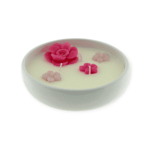 Home Society - Kaars - Kaars in Schaal - Flower - Fuchsia/Roze-Wit - 15x15x5cm