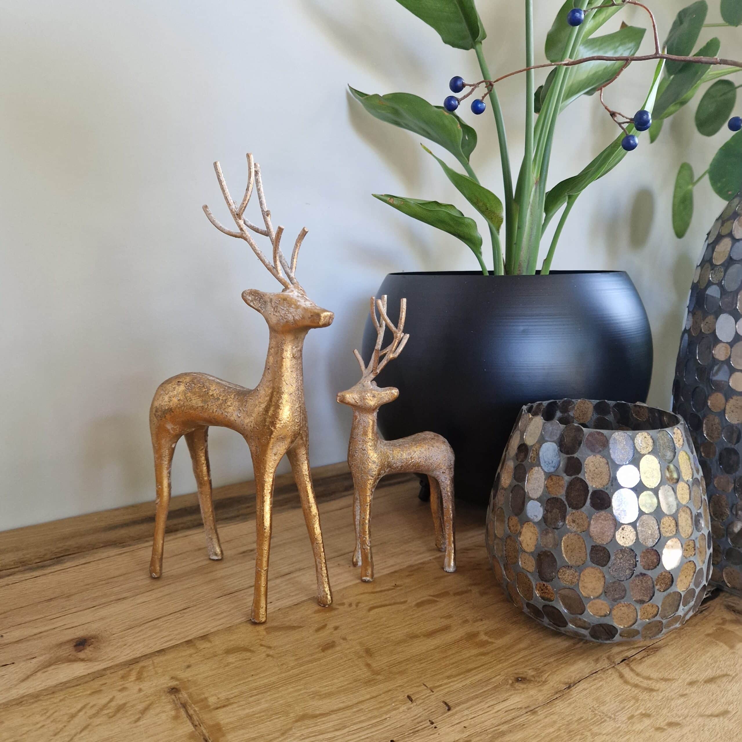 Home Society - Set van 2 - Herten - Deer - 29 en 20 cm hoog - Metaal - Robuust Goud - Afbeelding 2