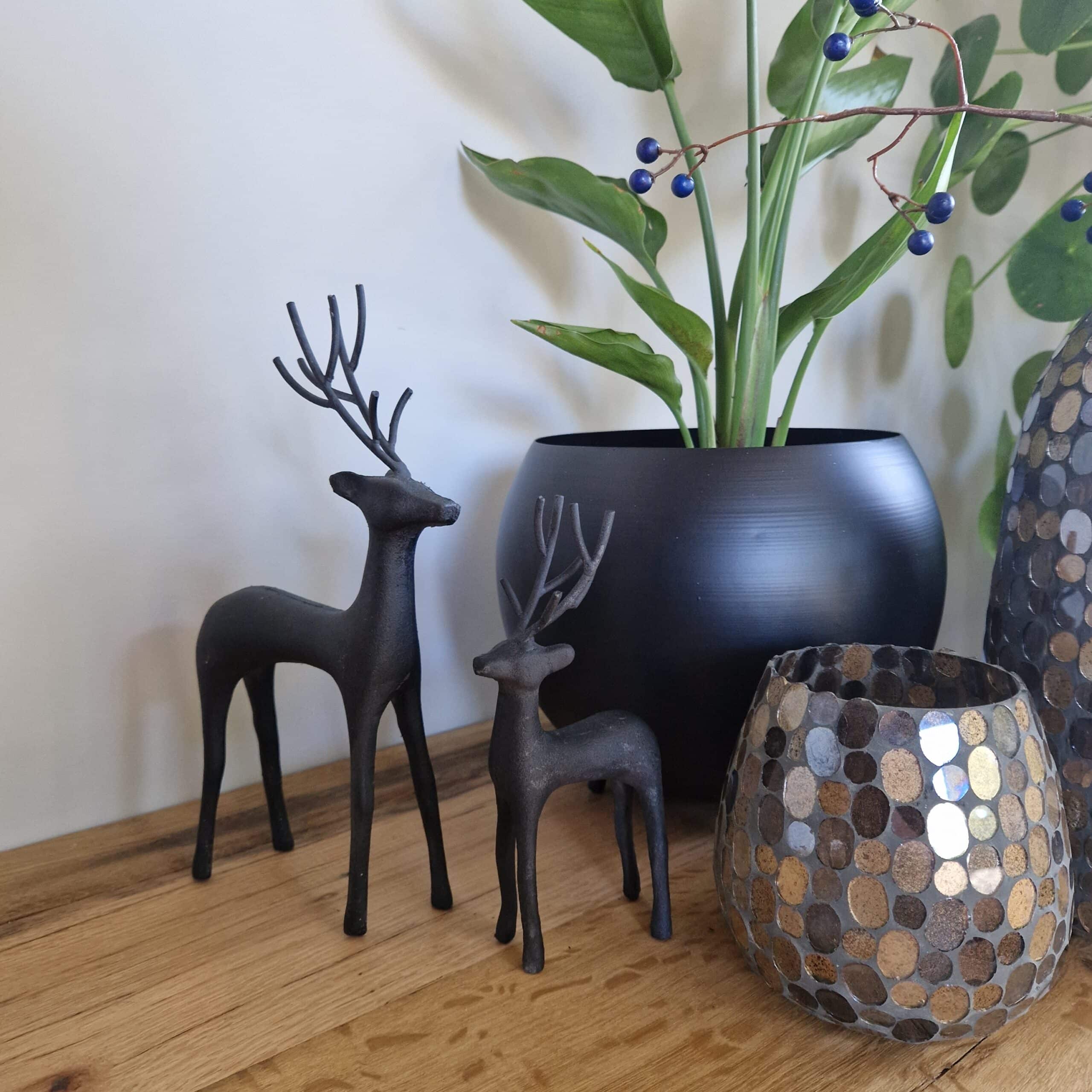 Home Society - Set van 2 - Herten - Deer - 29 en 20 cm hoog - Metaal - Zwart - Afbeelding 2