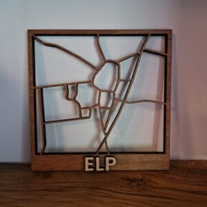 Stad- Dorpskaart uit hout 18x18cm