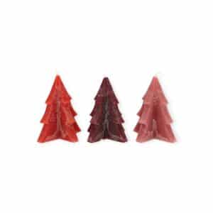 Daan Kromhout - Kerstboomkaarsen - Pine Tree - Set/3 - Rood, Bordeaux en Roze - 6x8cm